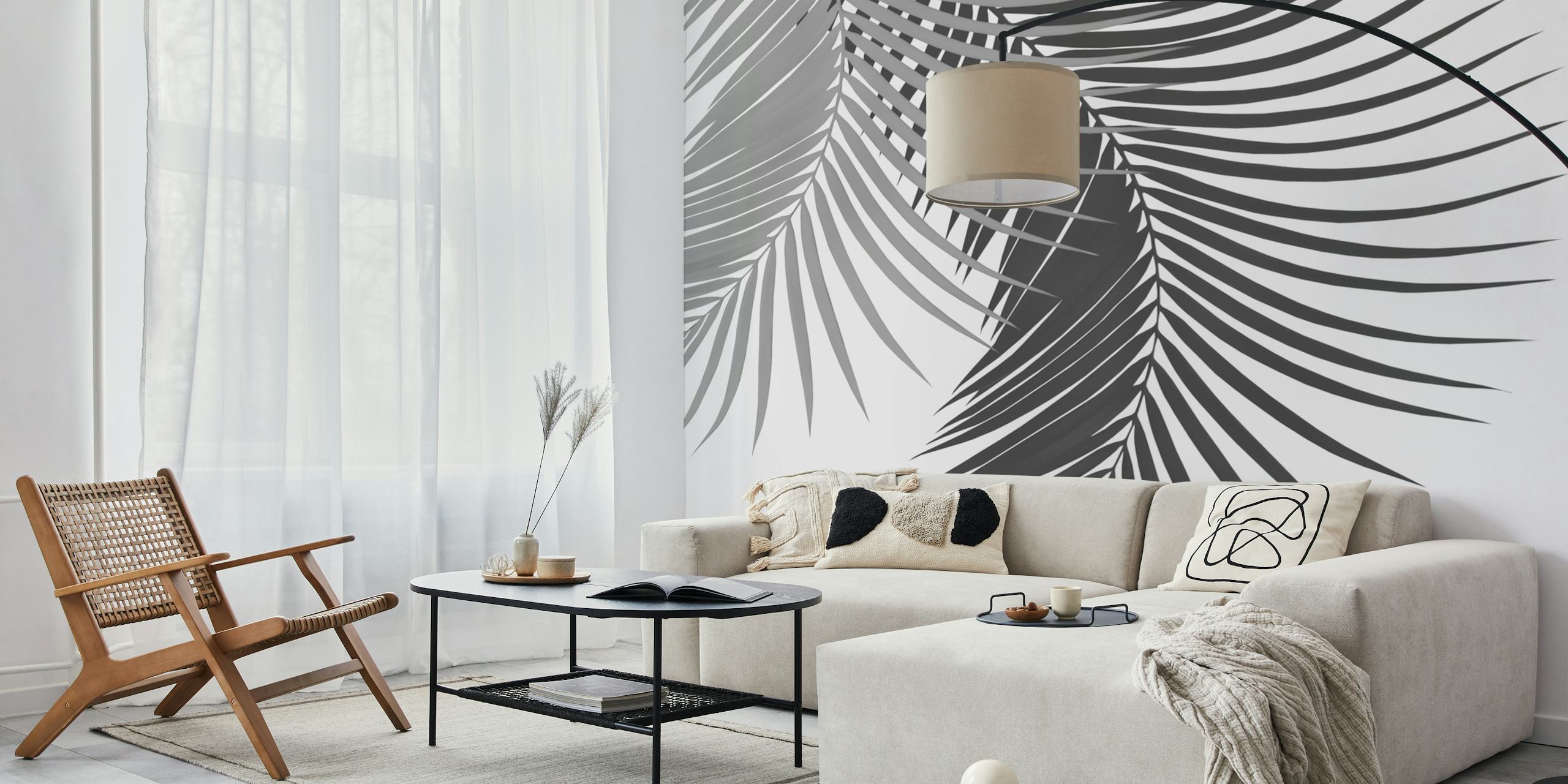 Tapeta Palm Leaves w ciemnoszarym