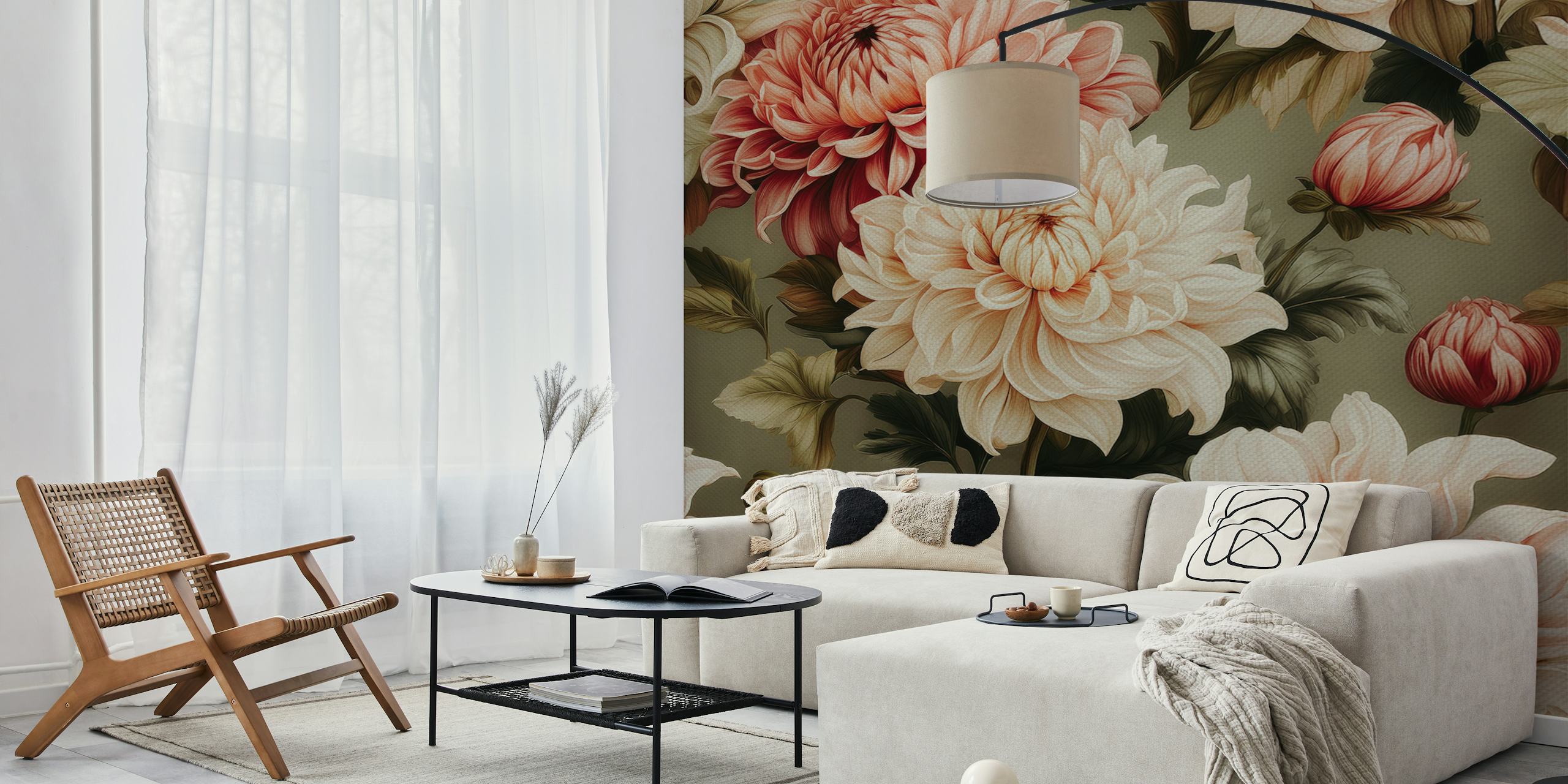 Elegant floral wallpaper with dahlias
