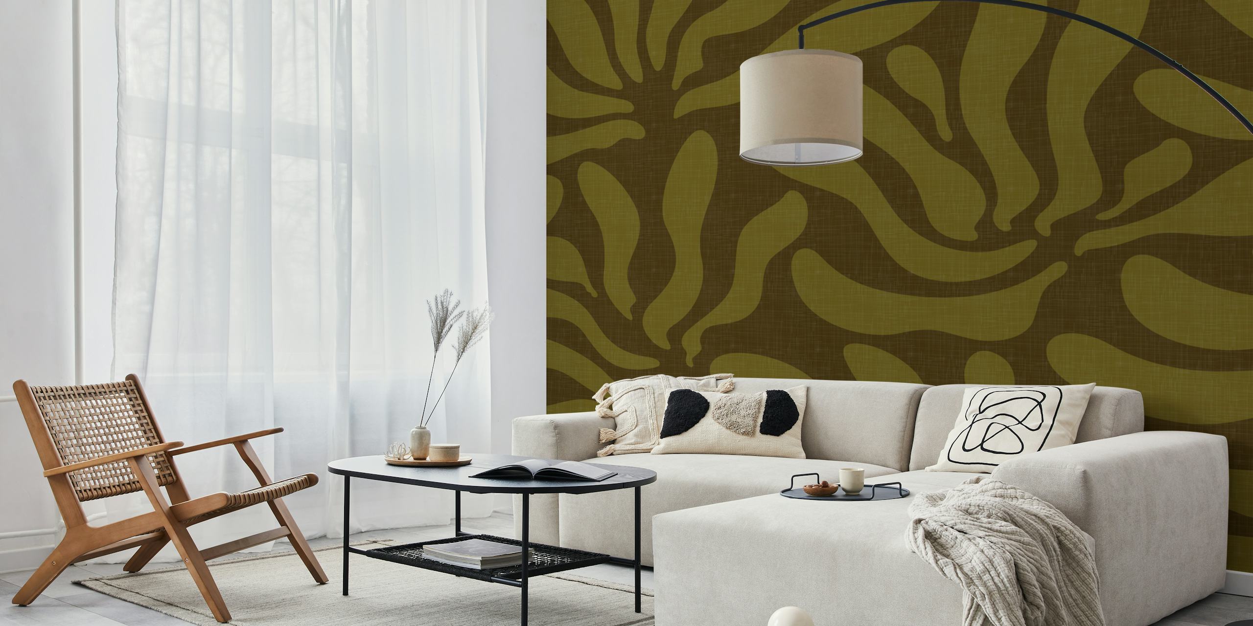 Abstract flowing leaves pattern in khaki color wallpaper