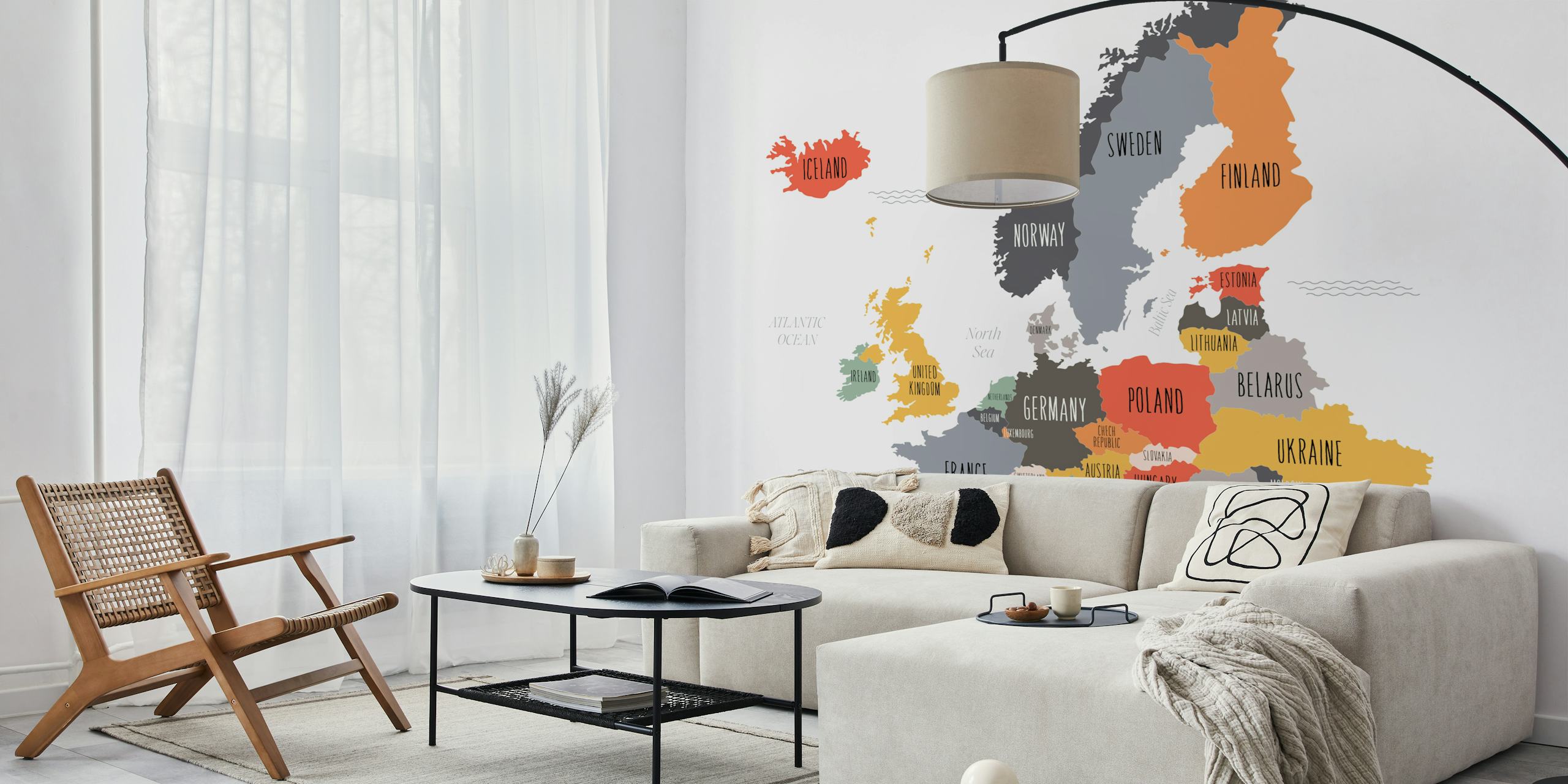 Map of Europe design as wallpaper in a room