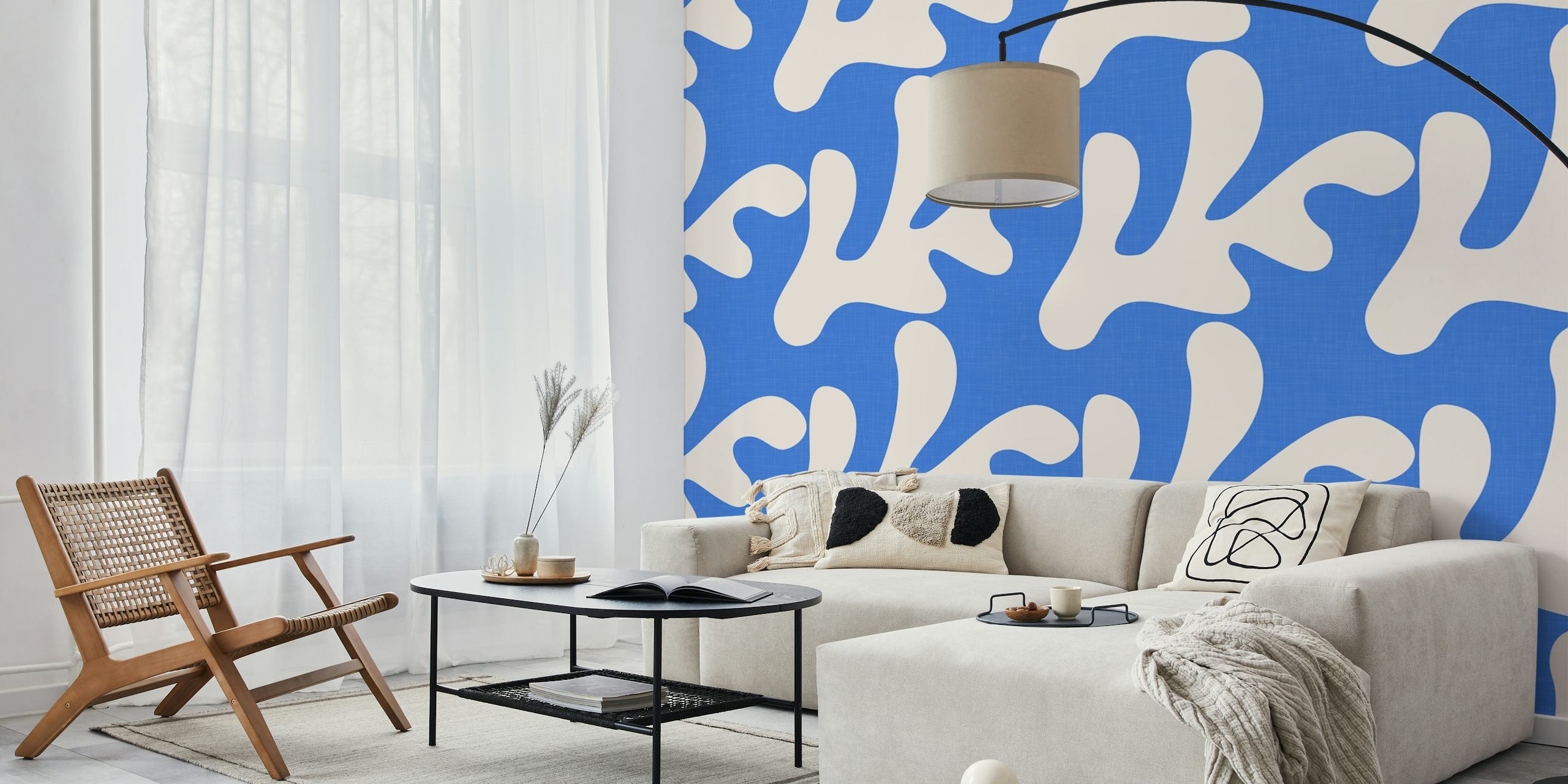 Retro tropical leaves wallpaper in a room