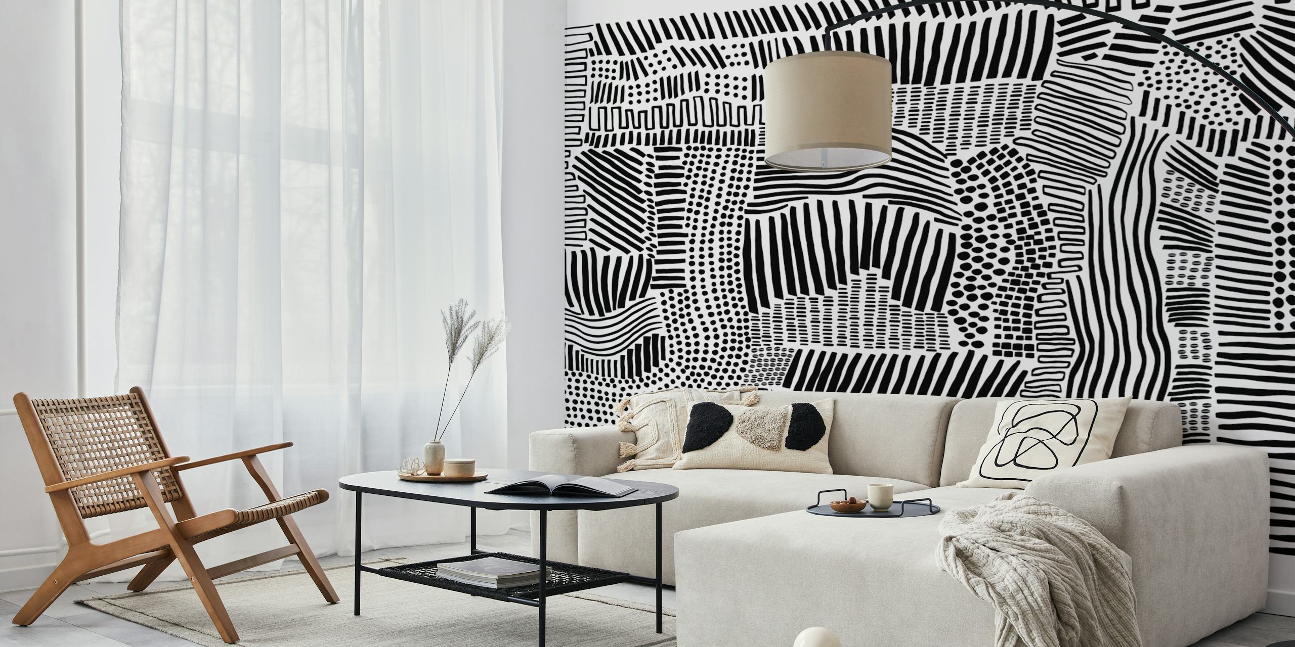 Black and white abstract tribal patterns wallpaper