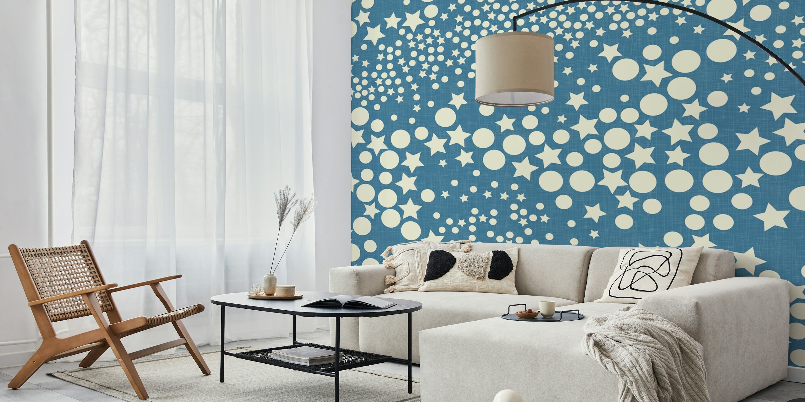 Galaxy Glam Geometry Vintage Blue WM em um quarto