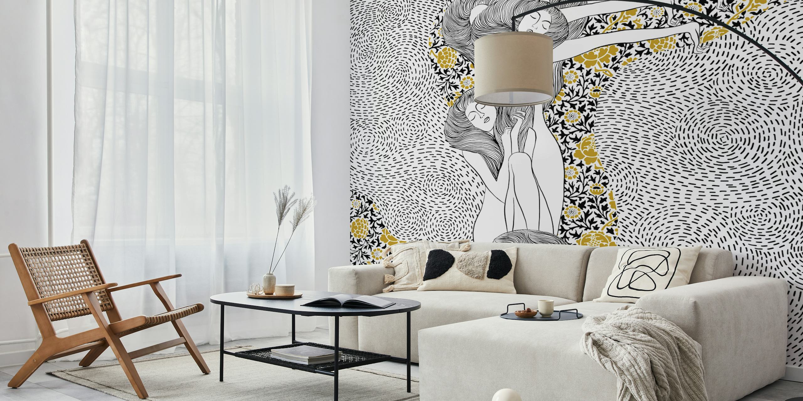 Golden Blossom Harmony wallpaper in a room