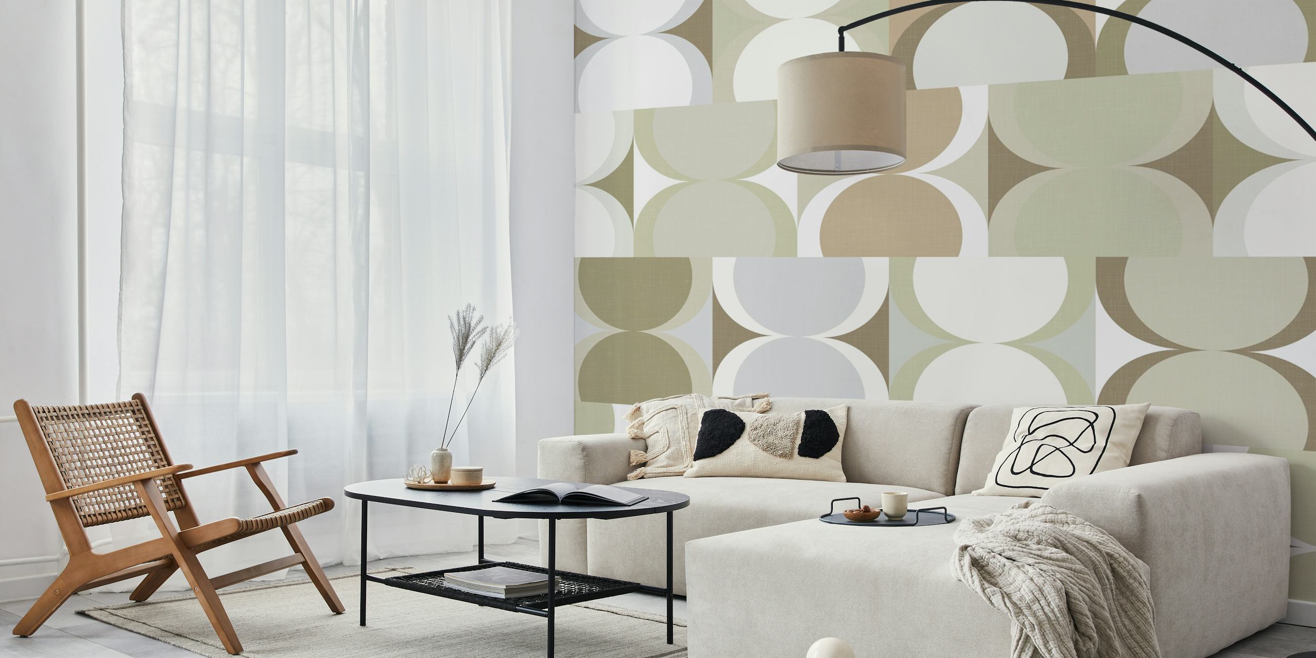Abstract circles in beige and gray tones wallpaper