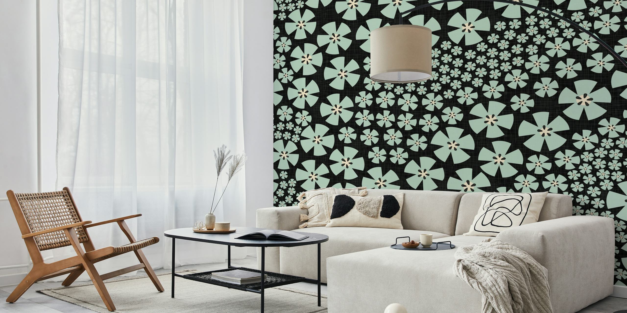 Moderne bloemenbehang in een kamersetting