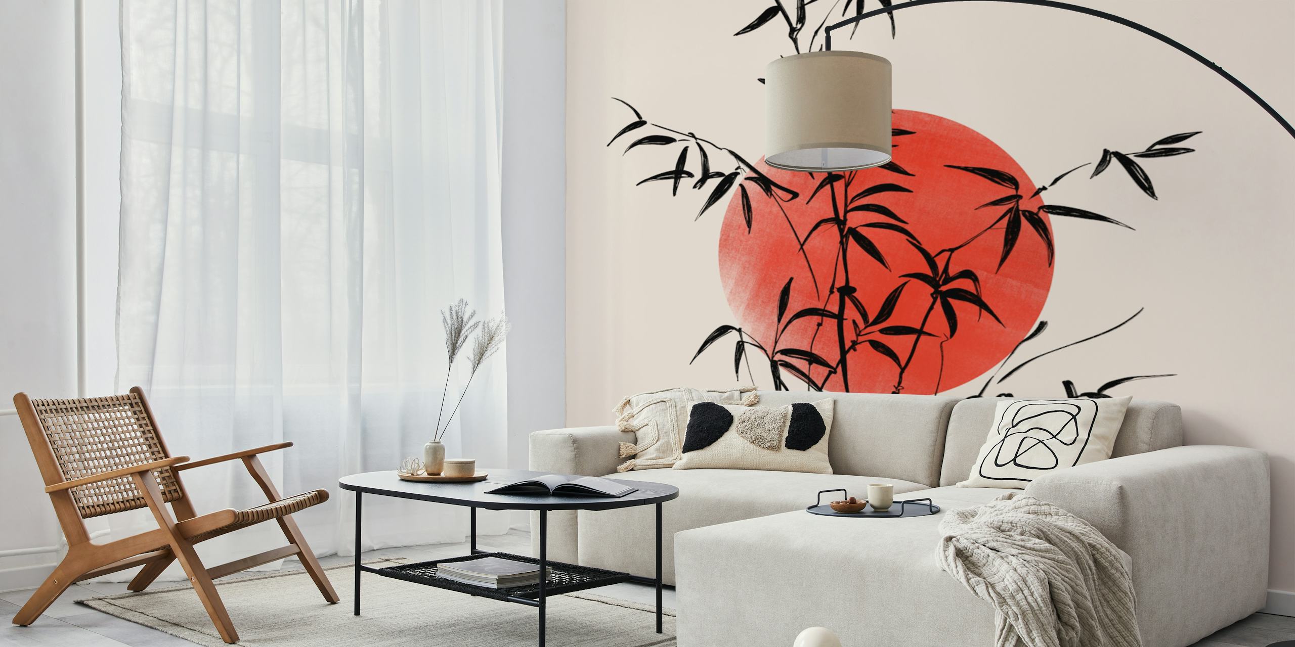 Bamboo Art with Red Sun σχέδιο ταπετσαρίας