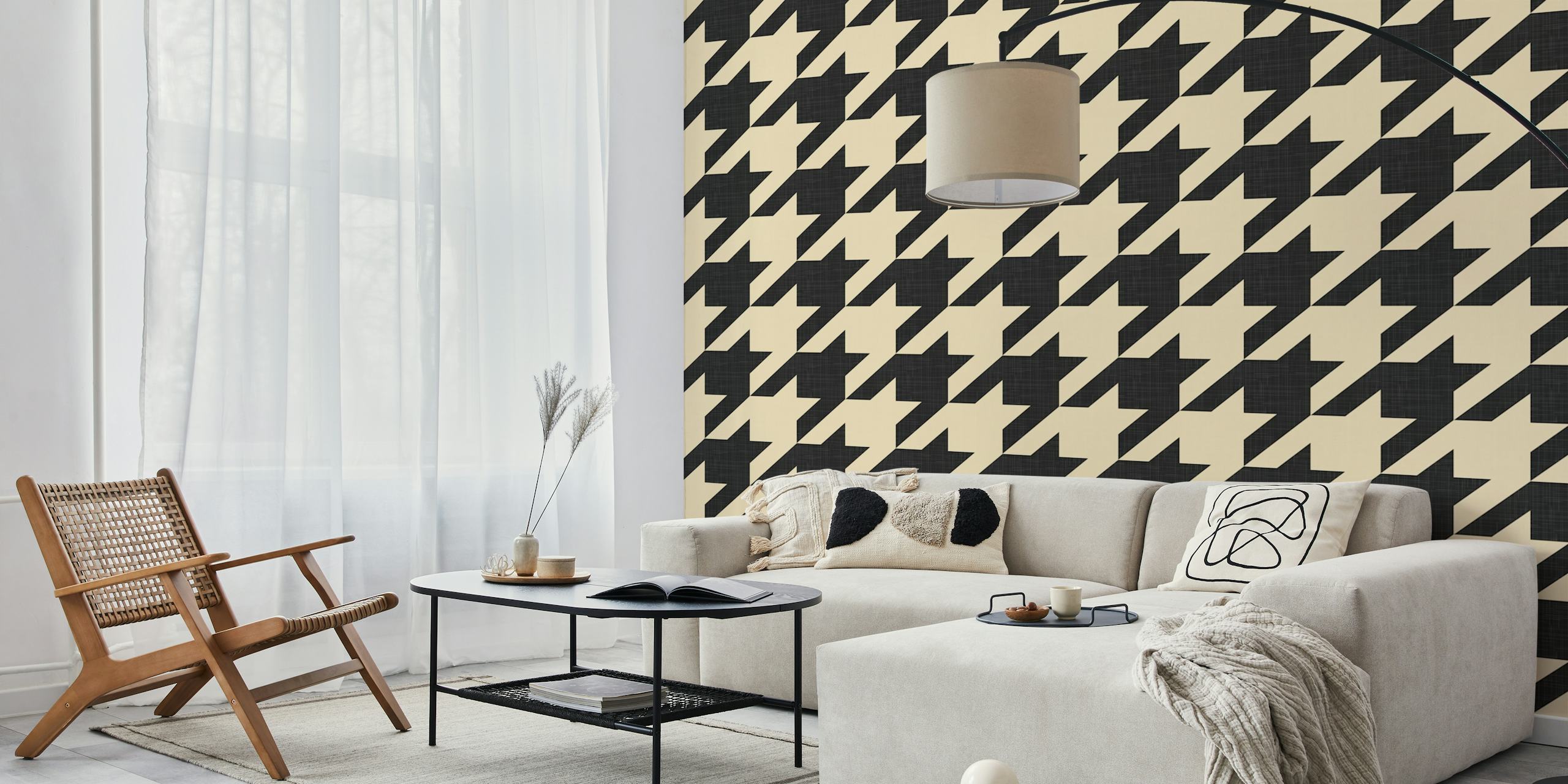 Γεωμετρική ταπετσαρία houndstooth σε ένα στιλάτο δωμάτιο