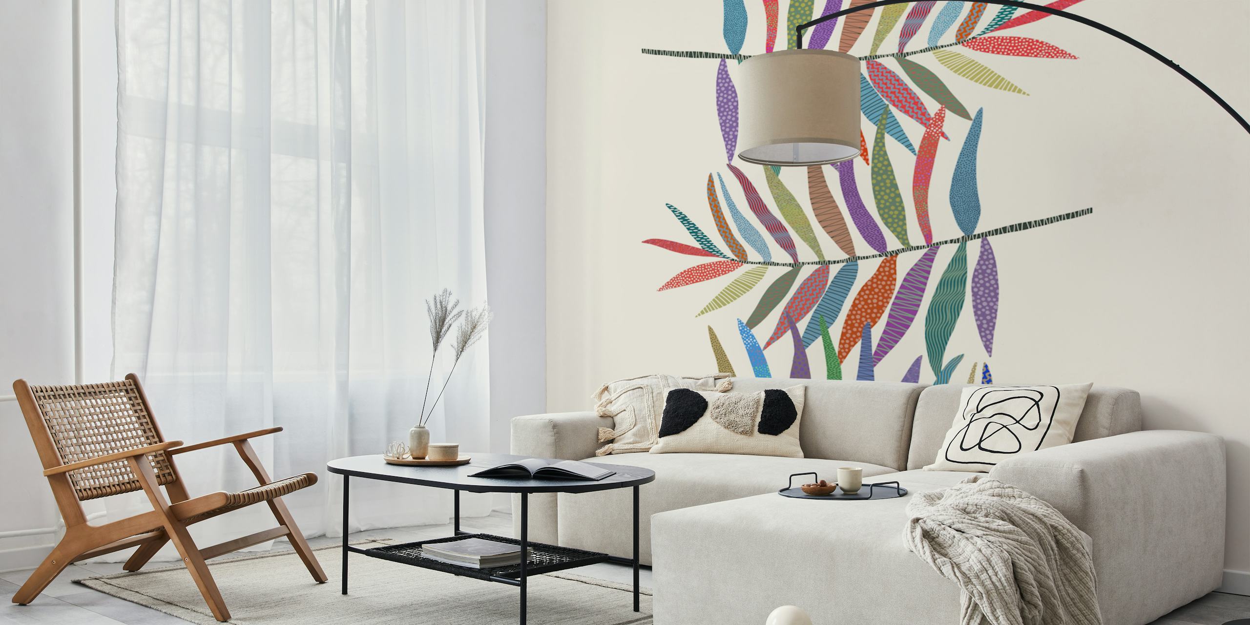 Colorful leaves in various shades on a light background wallpaper