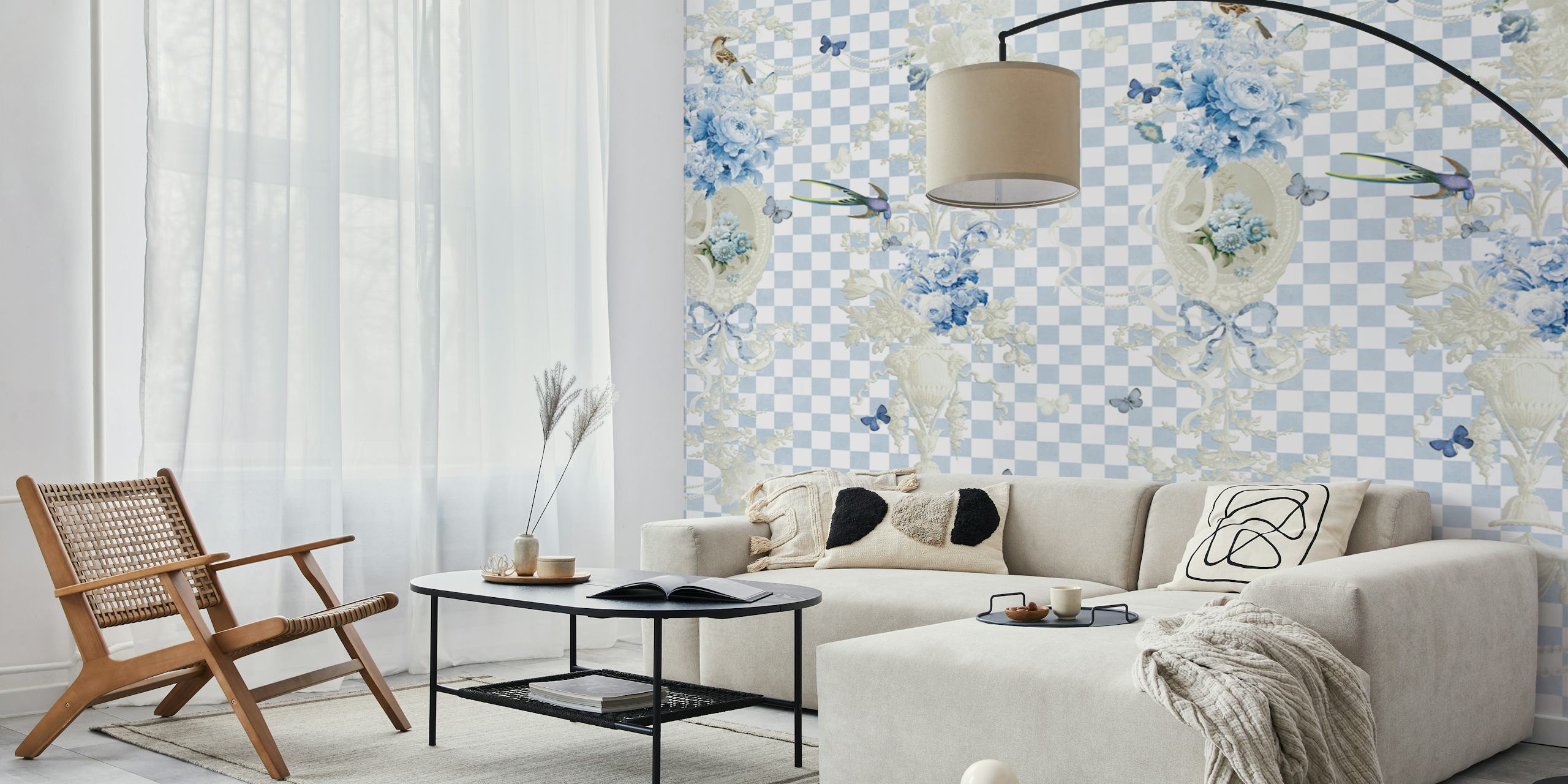 Chic Checkered Blossoms BabyBlue σχέδιο ταπετσαρίας
