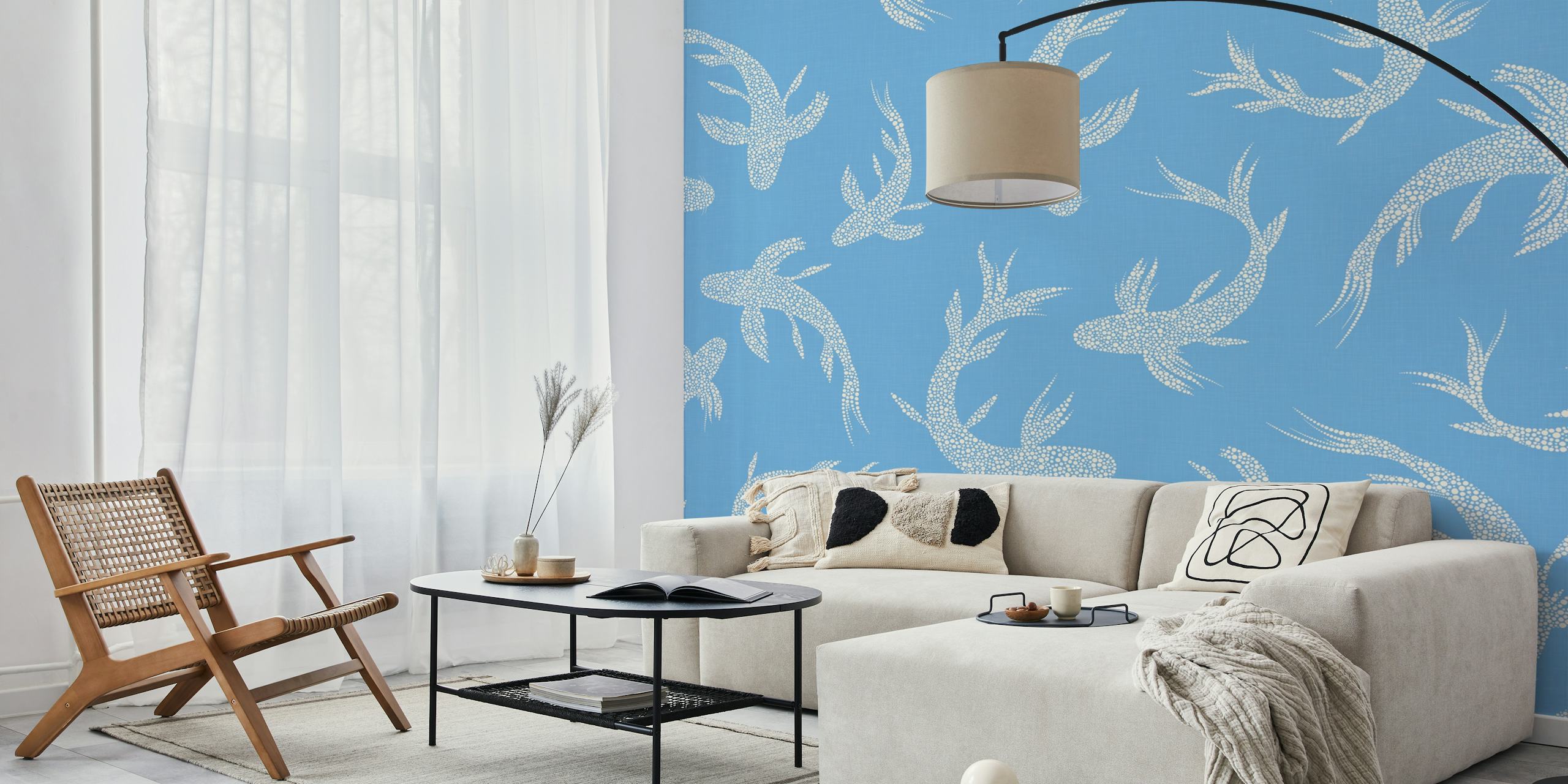 Koi fish design on a sky blue background wallpaper