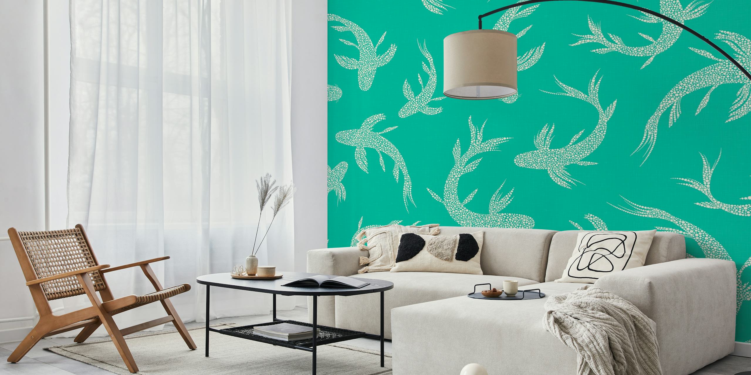 Japanese Koi Ponds Aqua Green wallpaper design