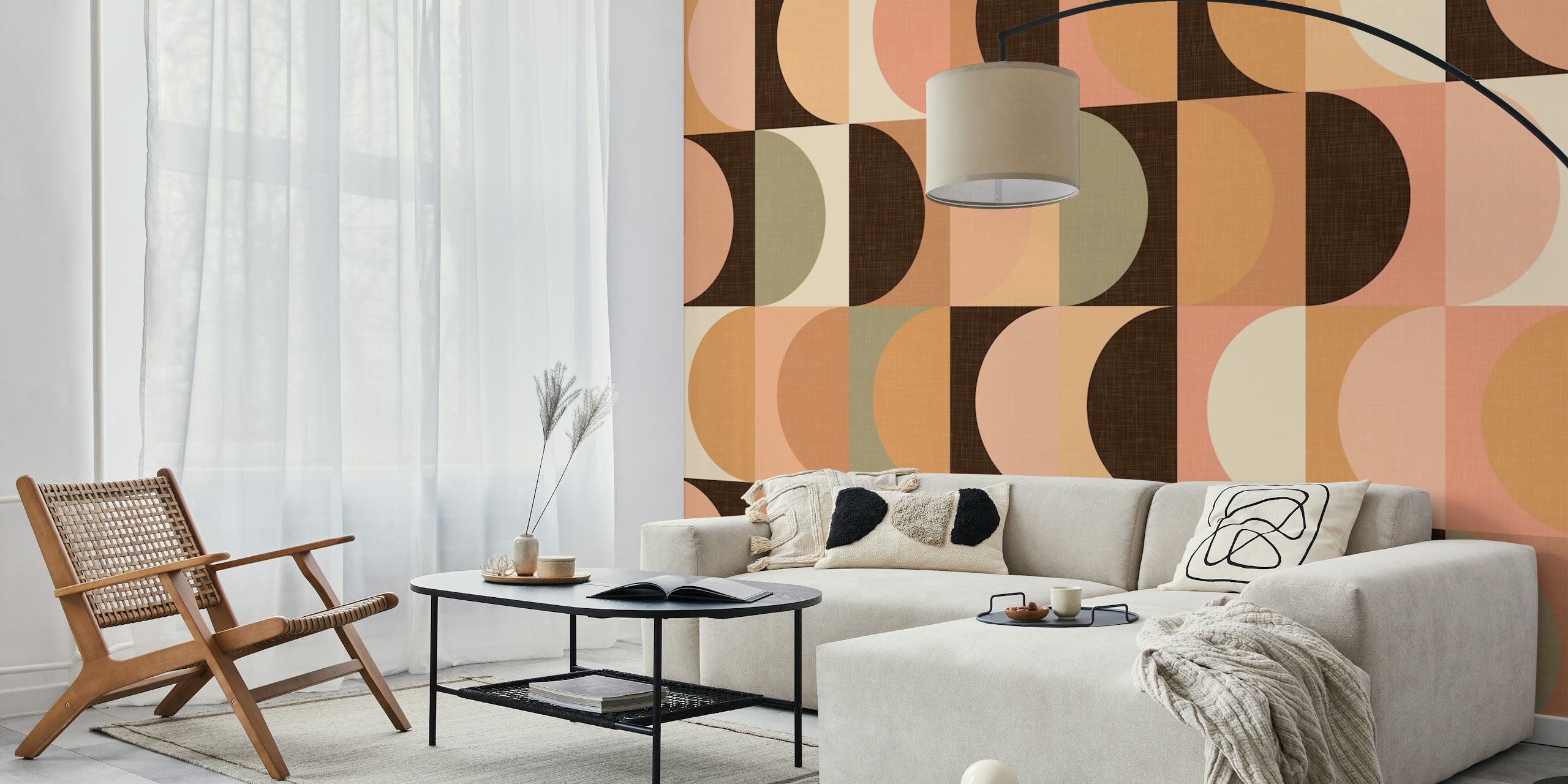 Mid Century Modern Shapes Tapete in einem gemütlichen Raum