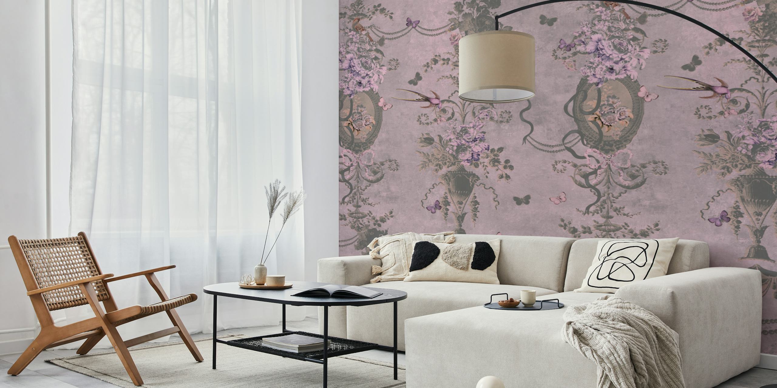 Whimsical dusty pink classic dream wallpaper in a room