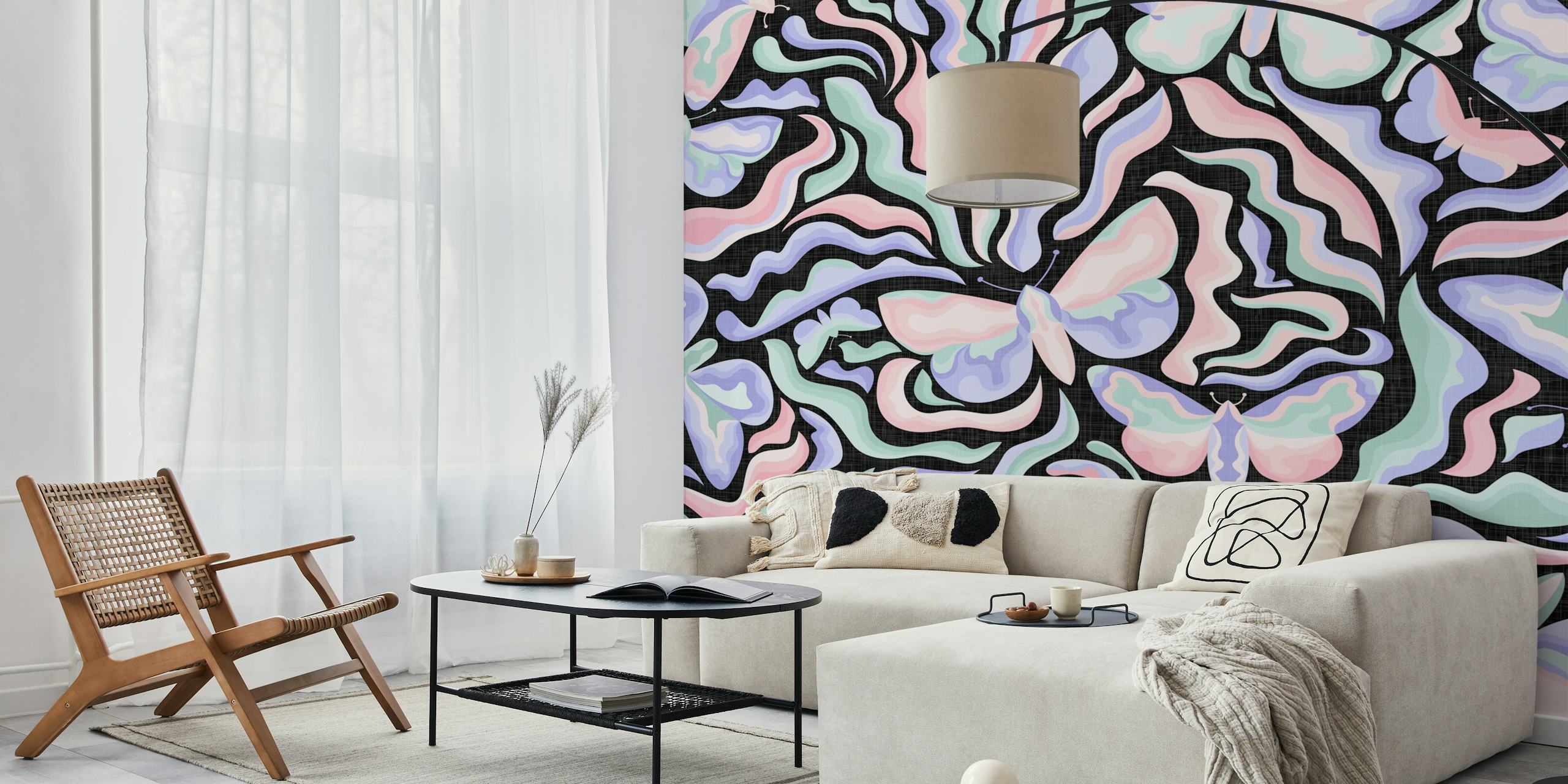 Pasteltuin behang met vlinders ontwerp