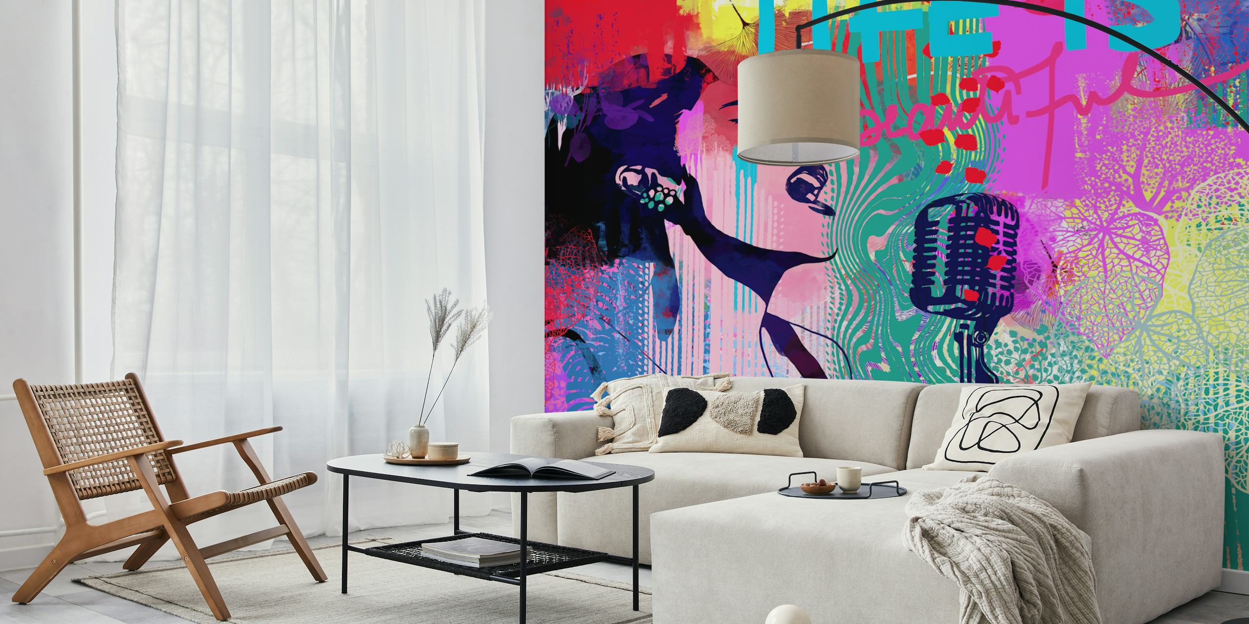 Colorful Sunday Blues wallpaper in a room