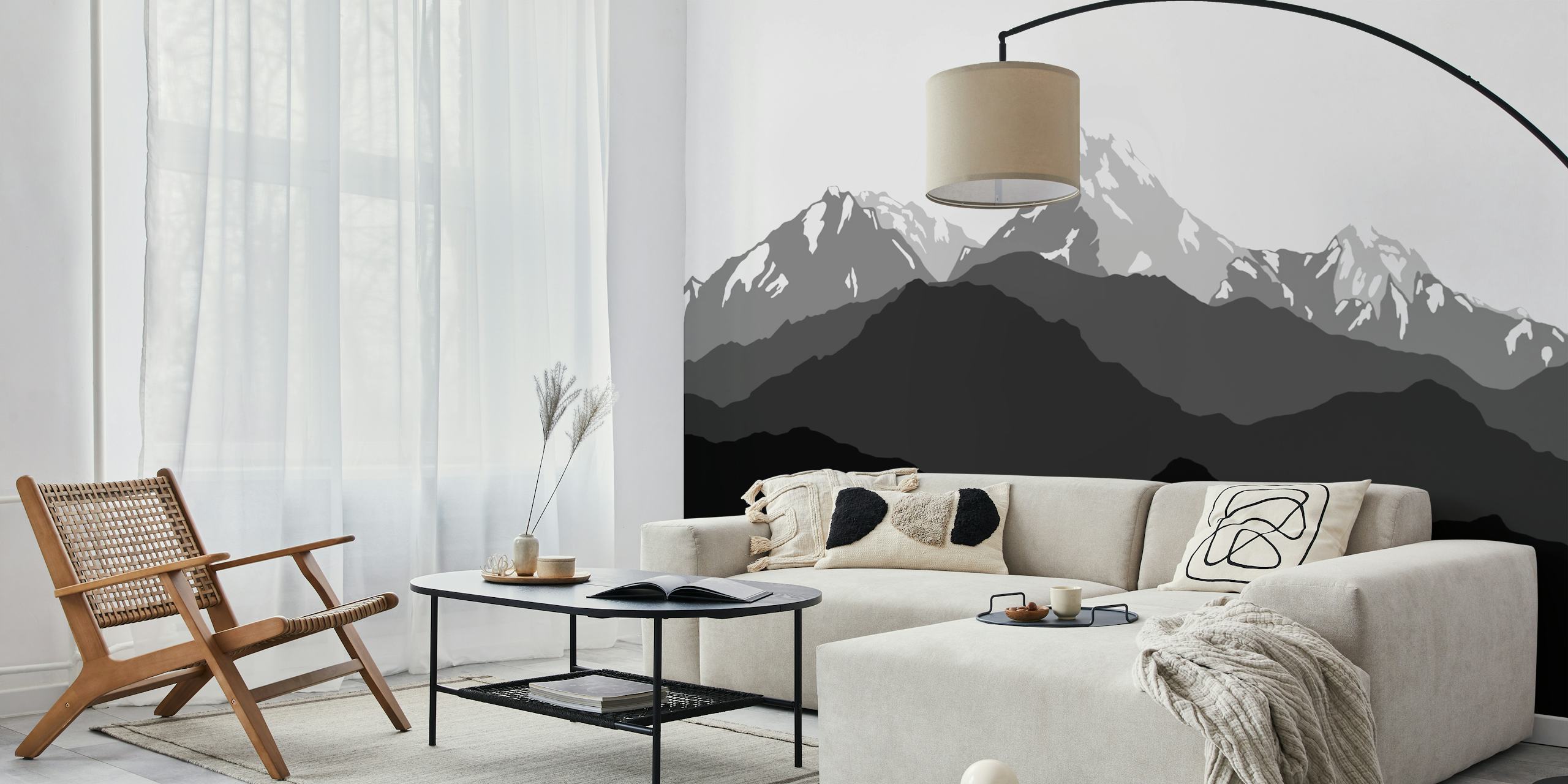 Mountain silhouette in black and white wallpaper