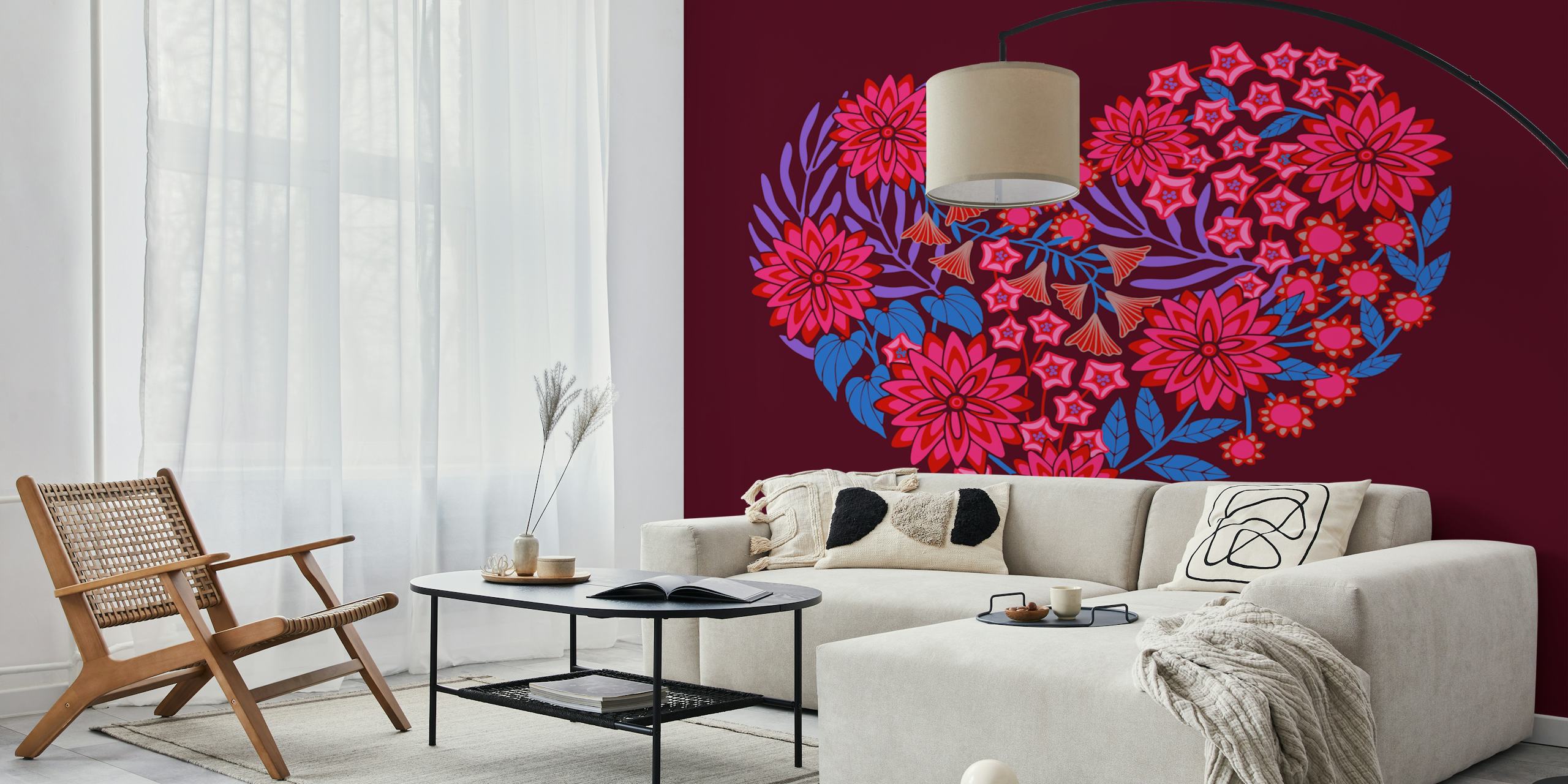 Flowered heart floral design wallpaper