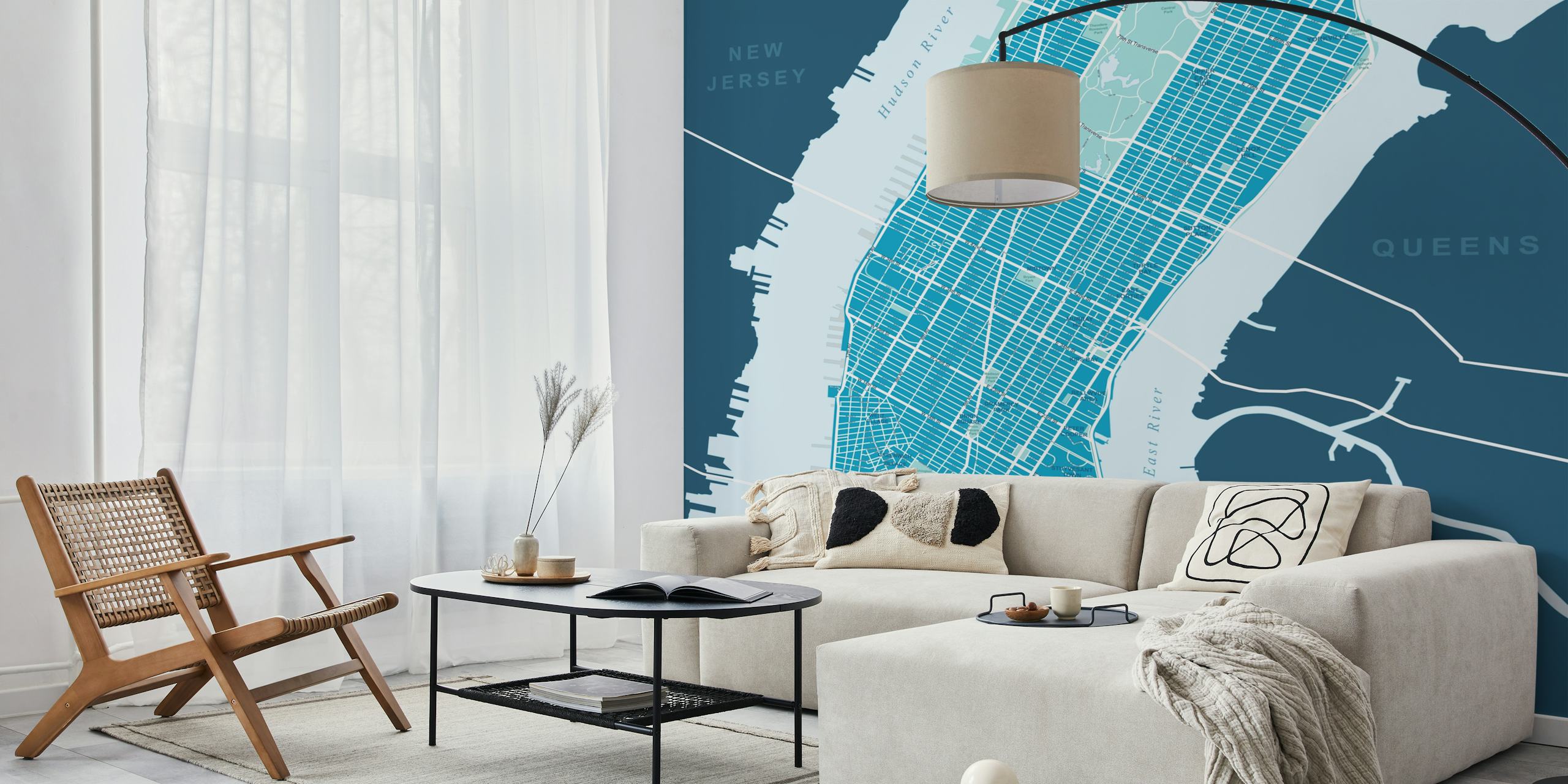 Map of New York wallpaper displayed in a room