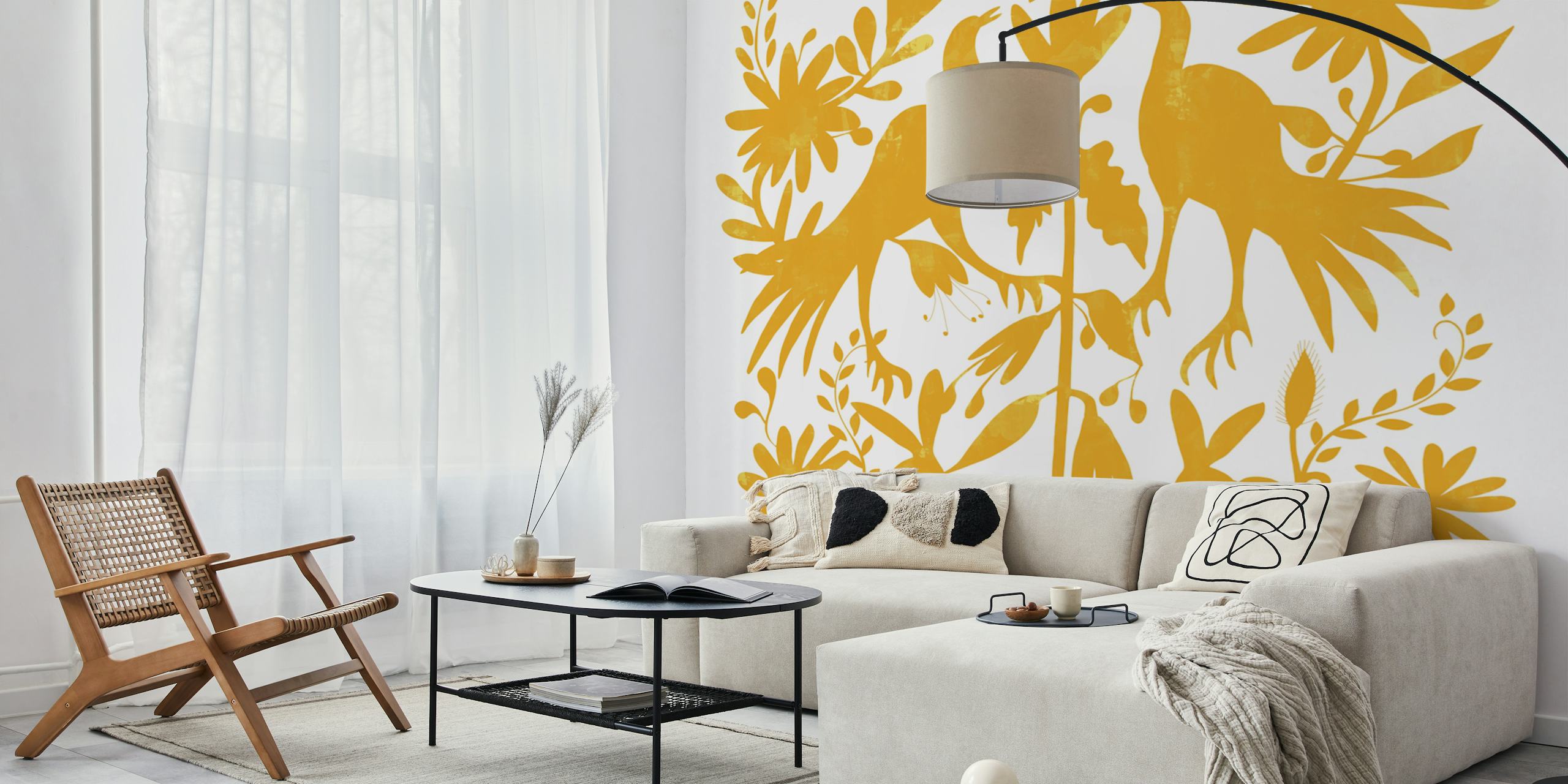 Golden Otomi-tapet med blomster- og dyremotiver