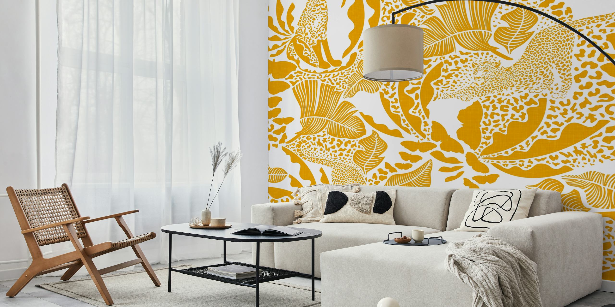 Exotic tropical jungle wallpaper in bright yellow