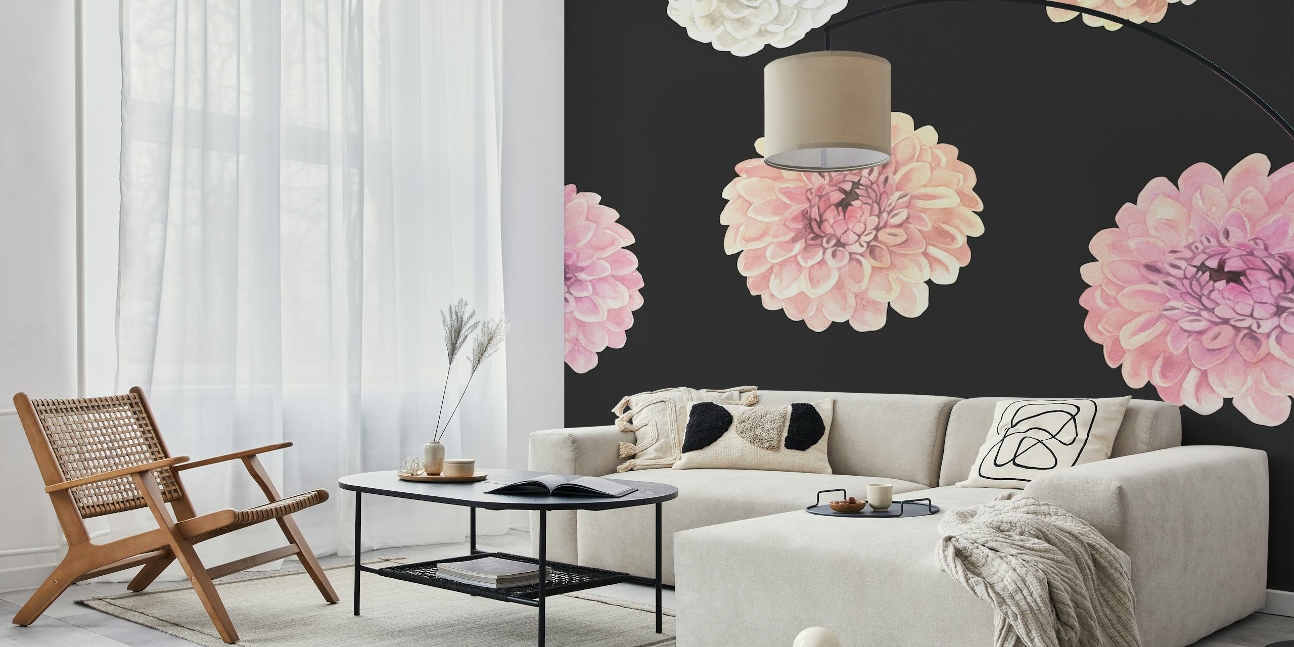 Artistic floral wallpaper em um quarto