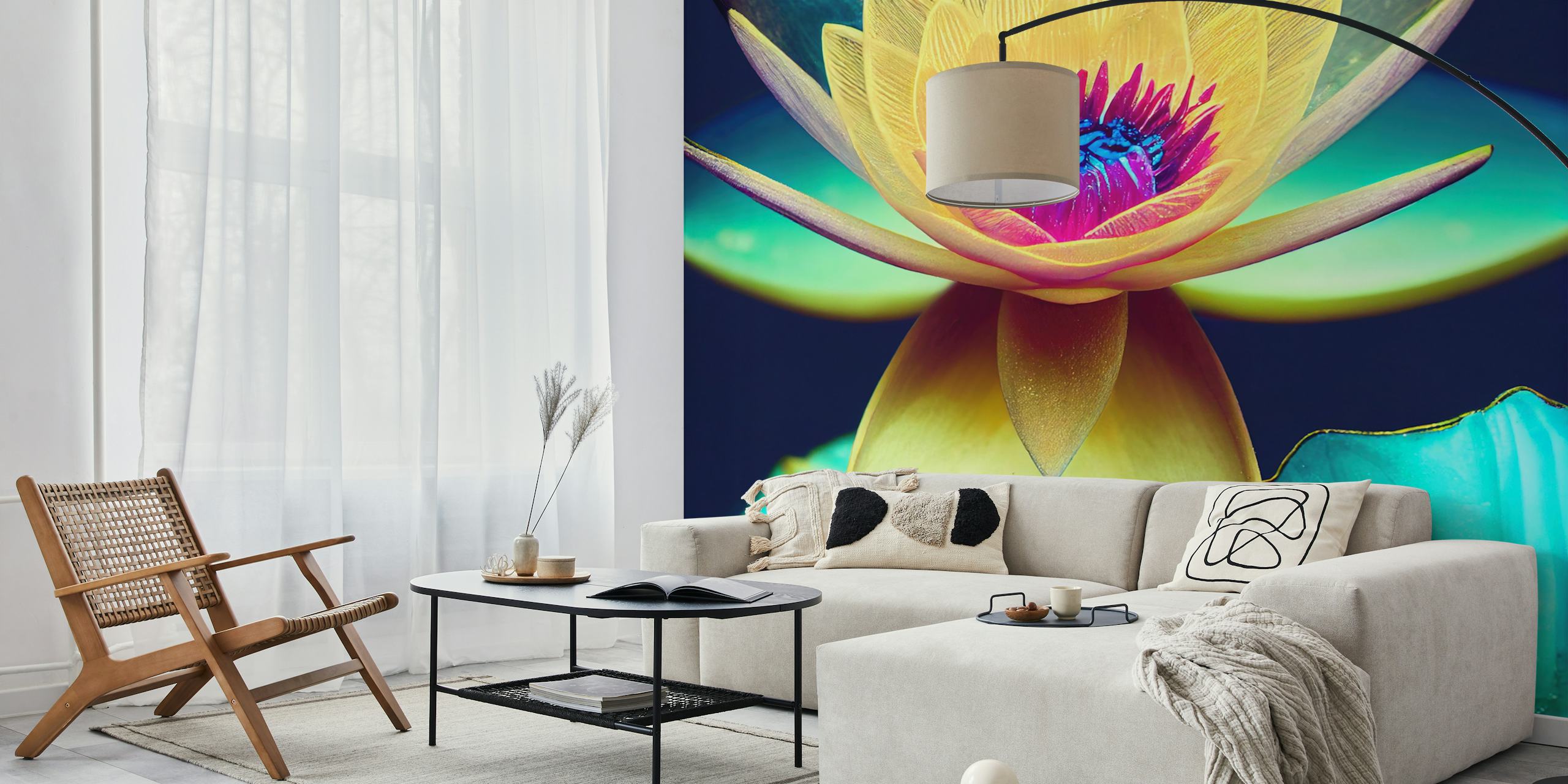 Vibrant Water Lily Bloom Tapete in einem Raum