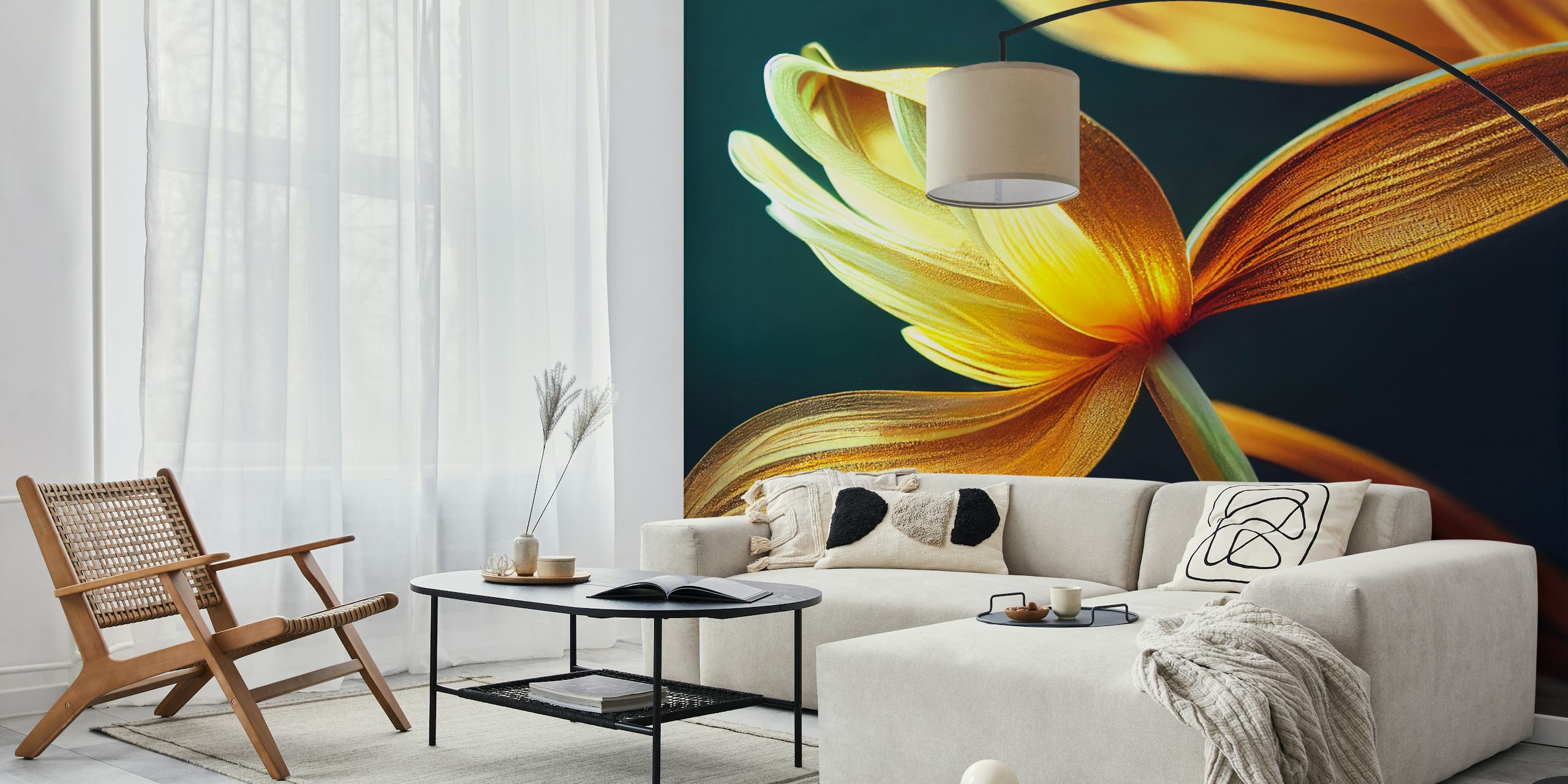 Ethereal Golden Bloom tapetdesign i et rum