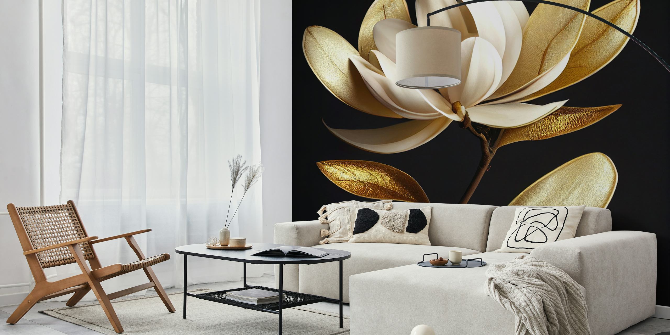 Papier peint Golden Magnolia Bloom dans une pièce