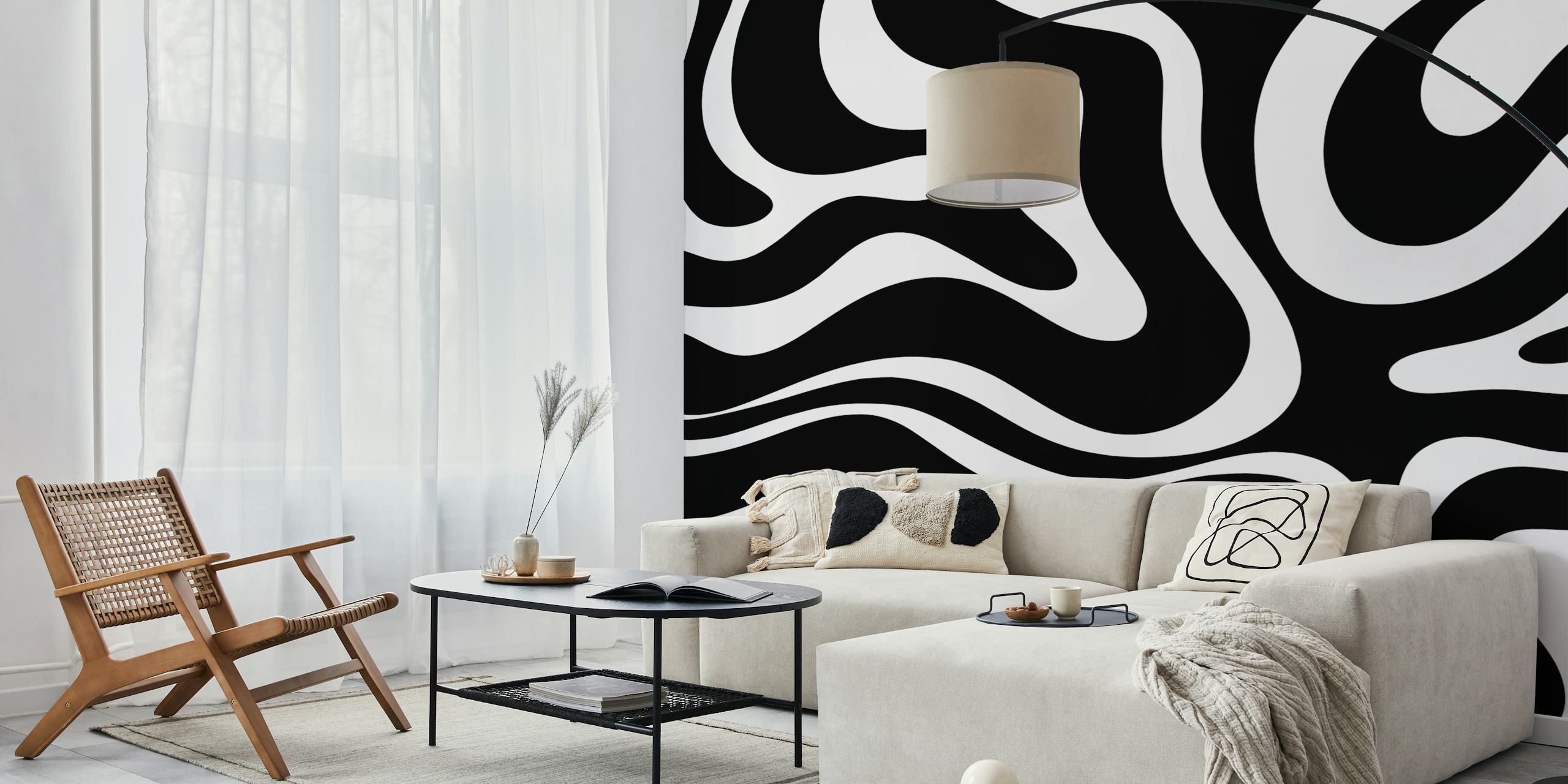 Moderne Liquid Swirl Black and White wallpaper in een kamer