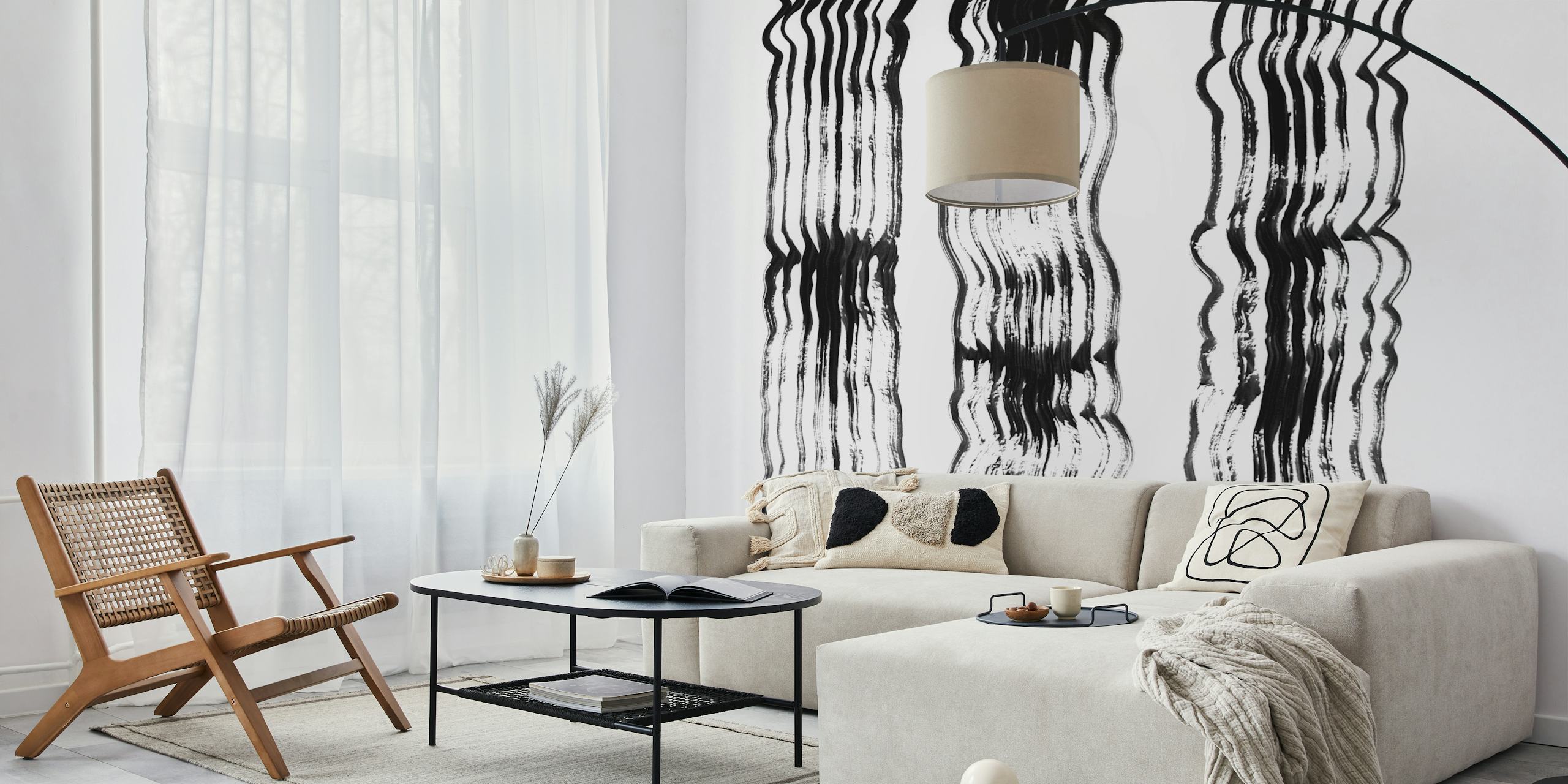 Ταπετσαρία Abstract Black Strokes σε ένα δωμάτιο