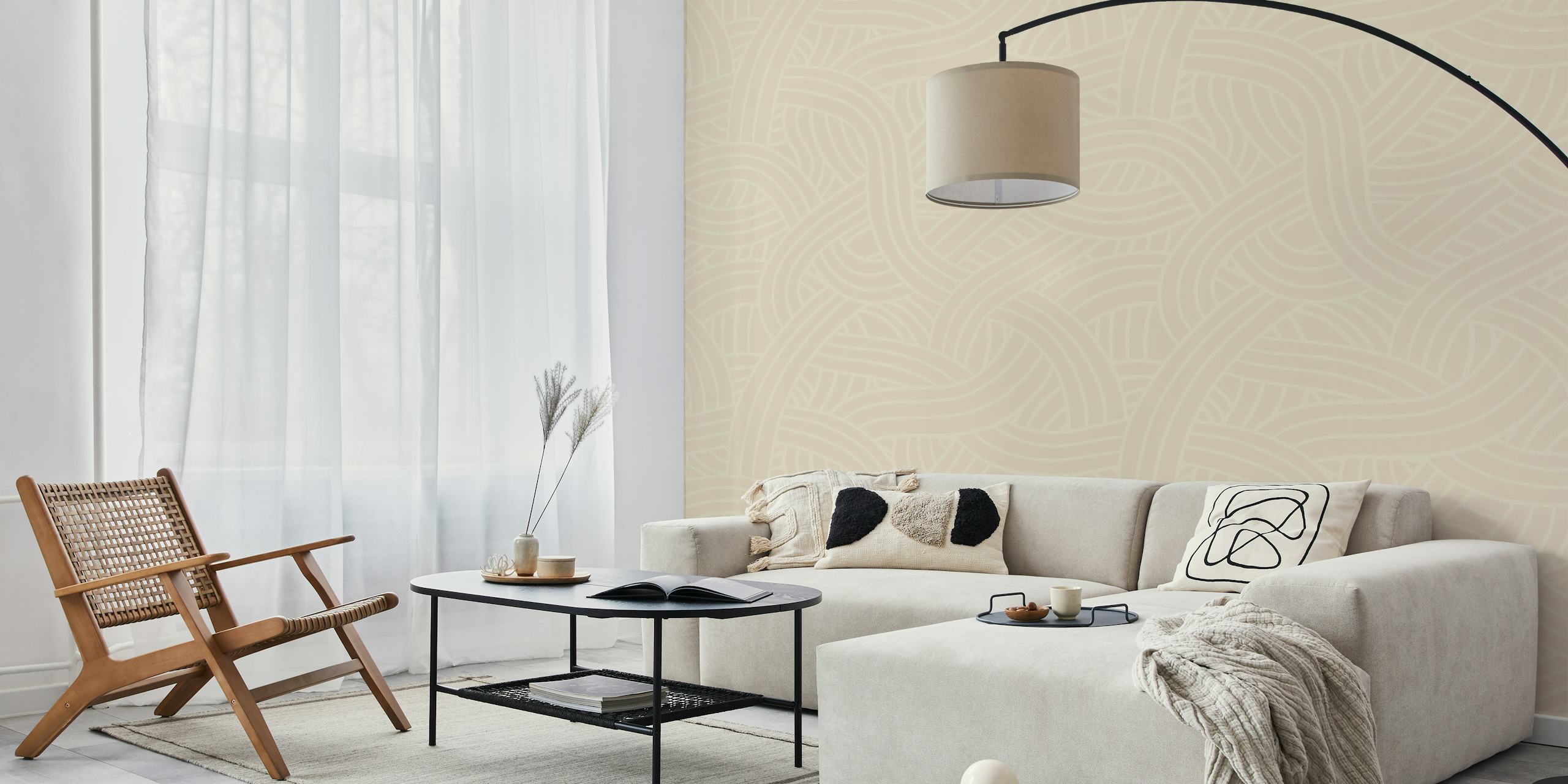Cream textured interwoven waves design wallpaper