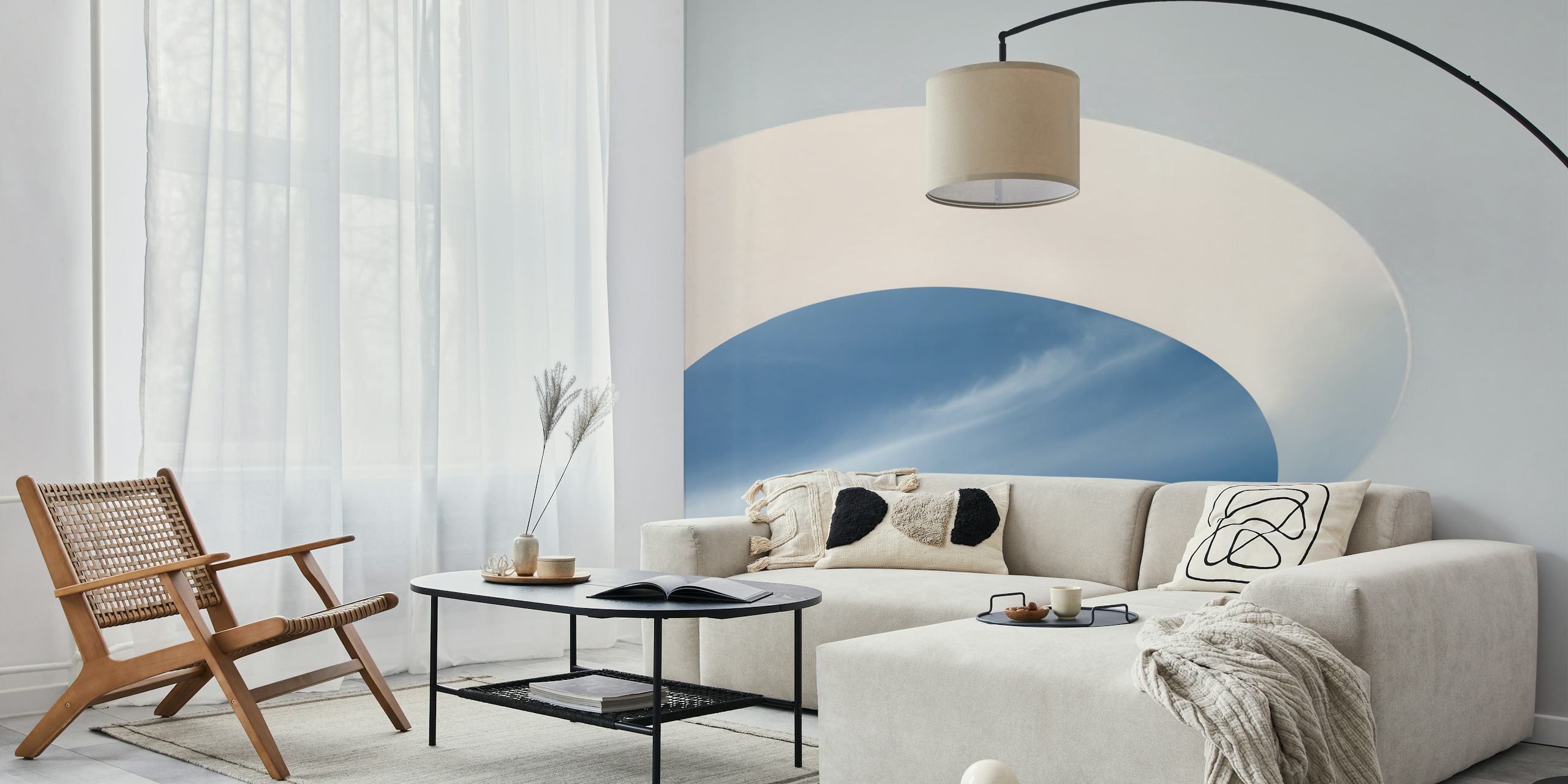 Abstract sky view mural through an oval shape