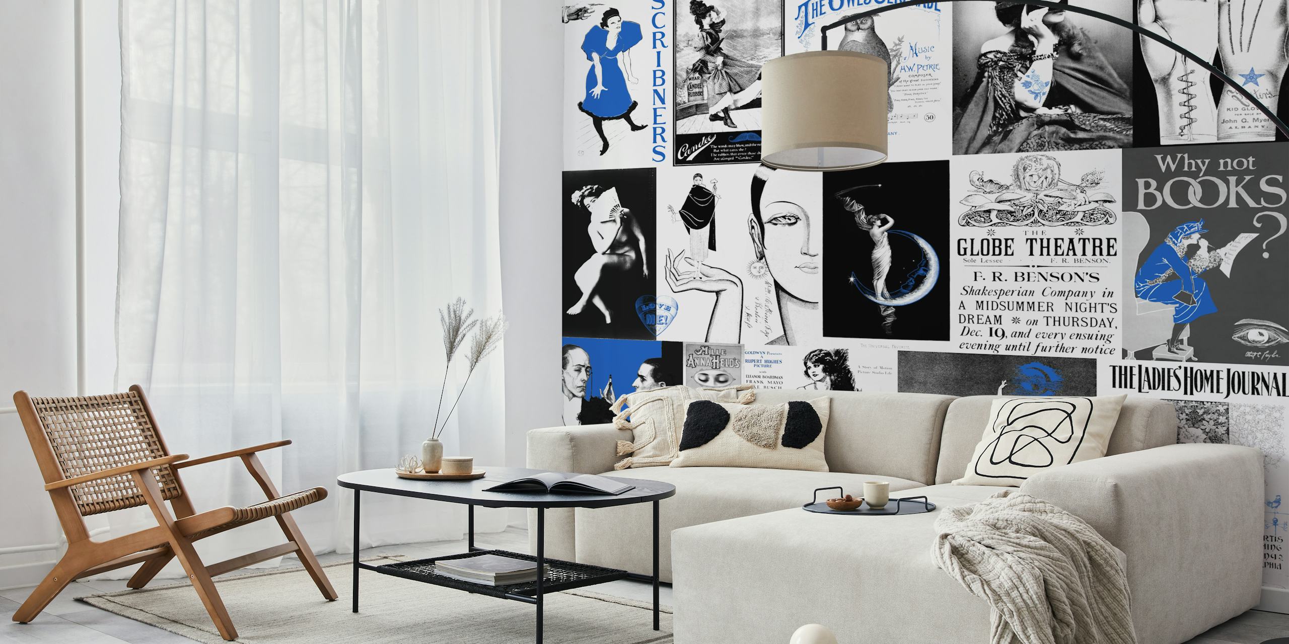 Vintage art wallpaper in a stylish room