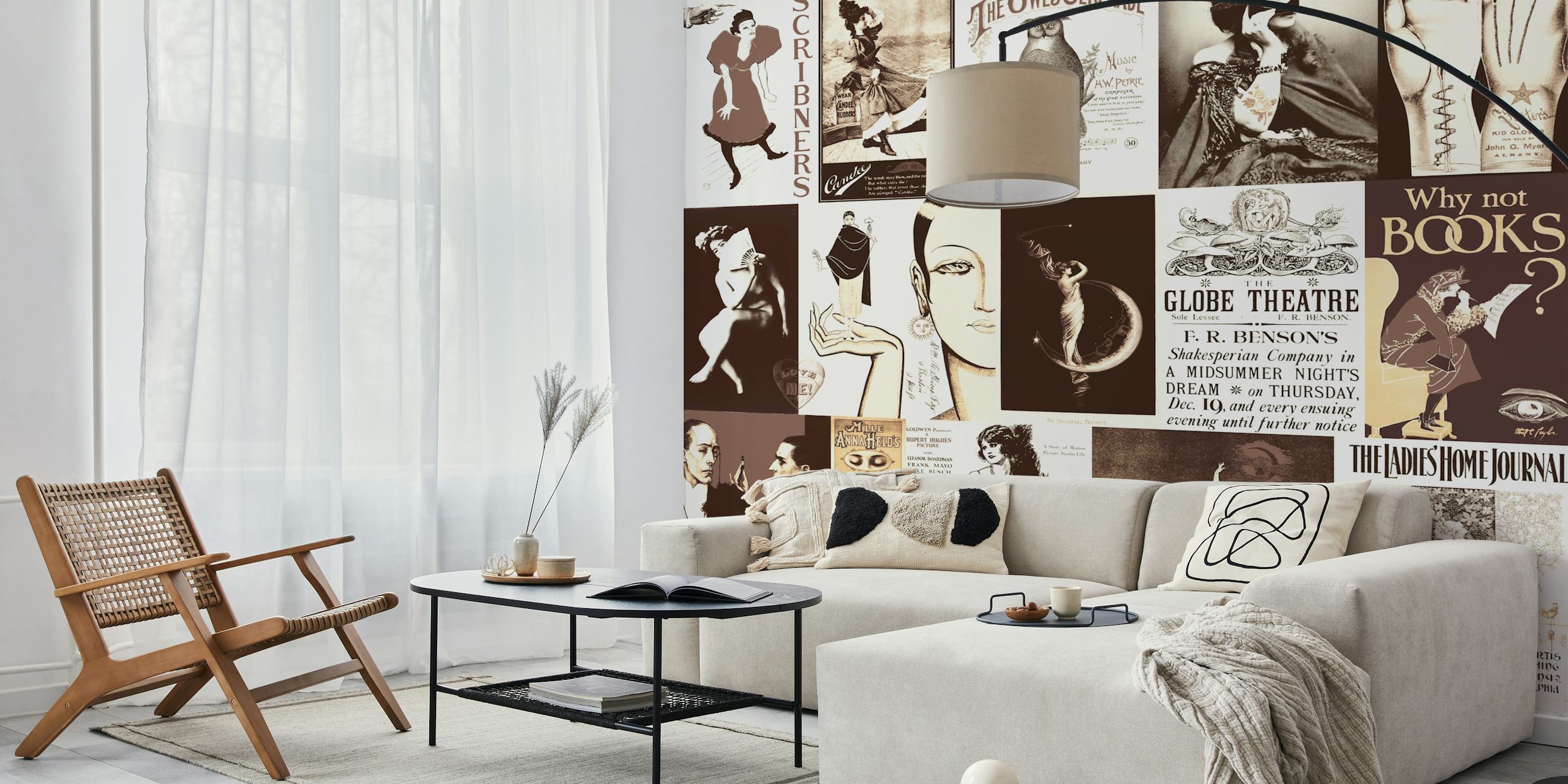 Vintage Art & Adds Mix Sepia Brown wallpaper in room