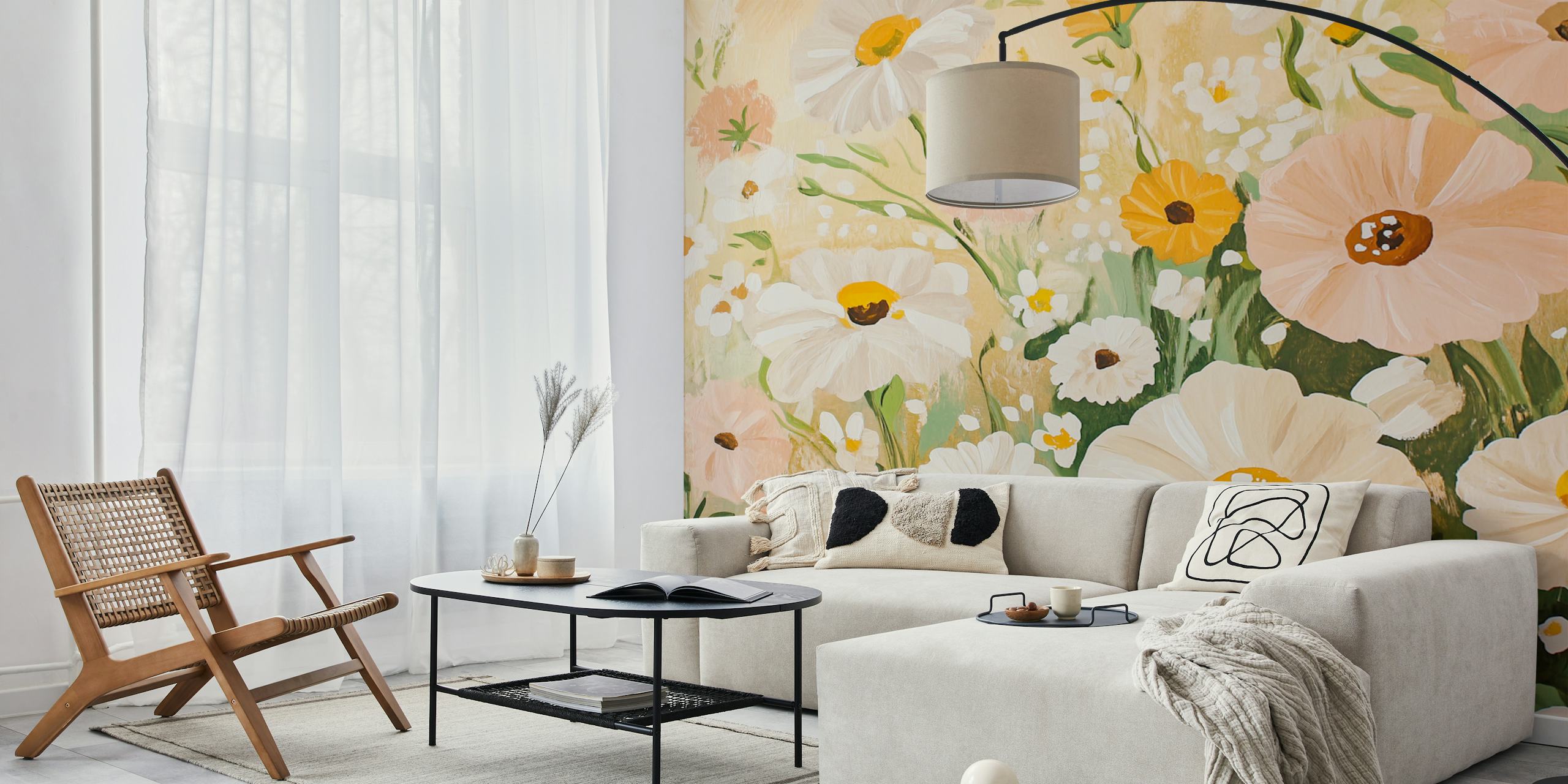 Papel de parede Pastel Spring Blossoms em um quarto