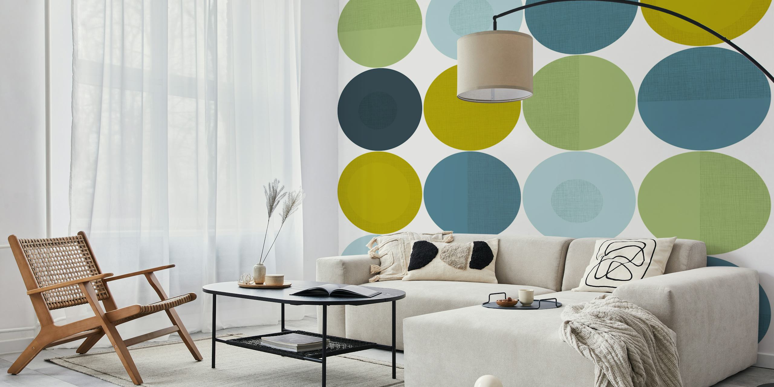 Green Geometric Dots tapet i ett rum