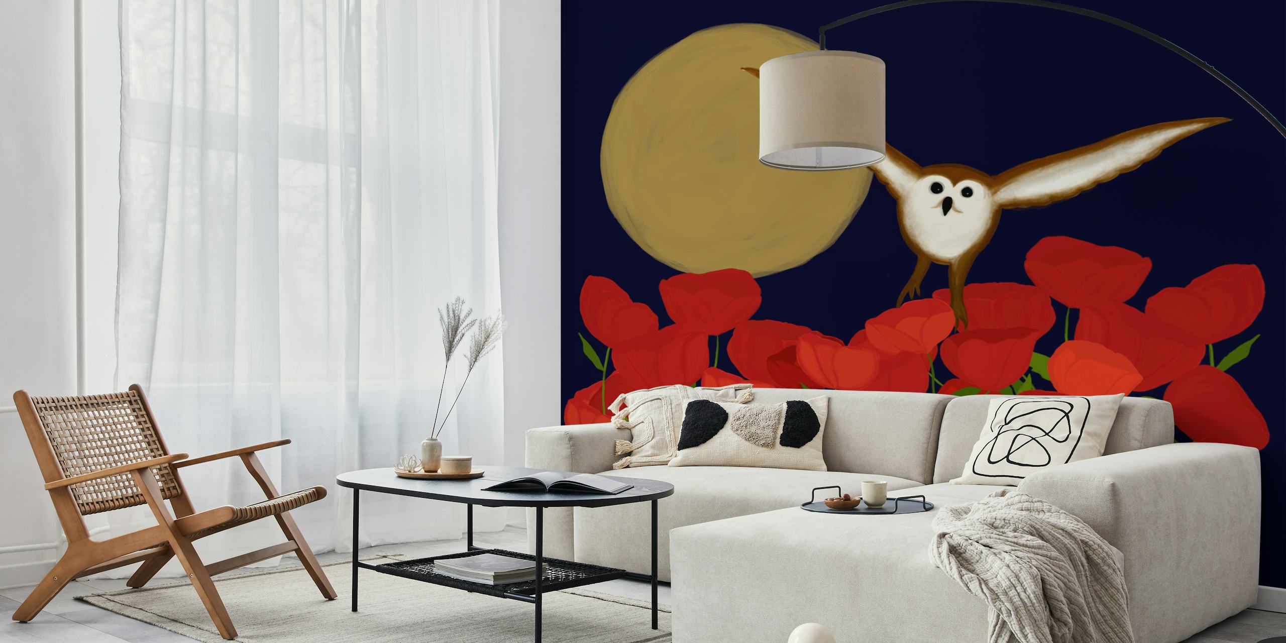 Design de papel de parede Poppyfield em um quarto