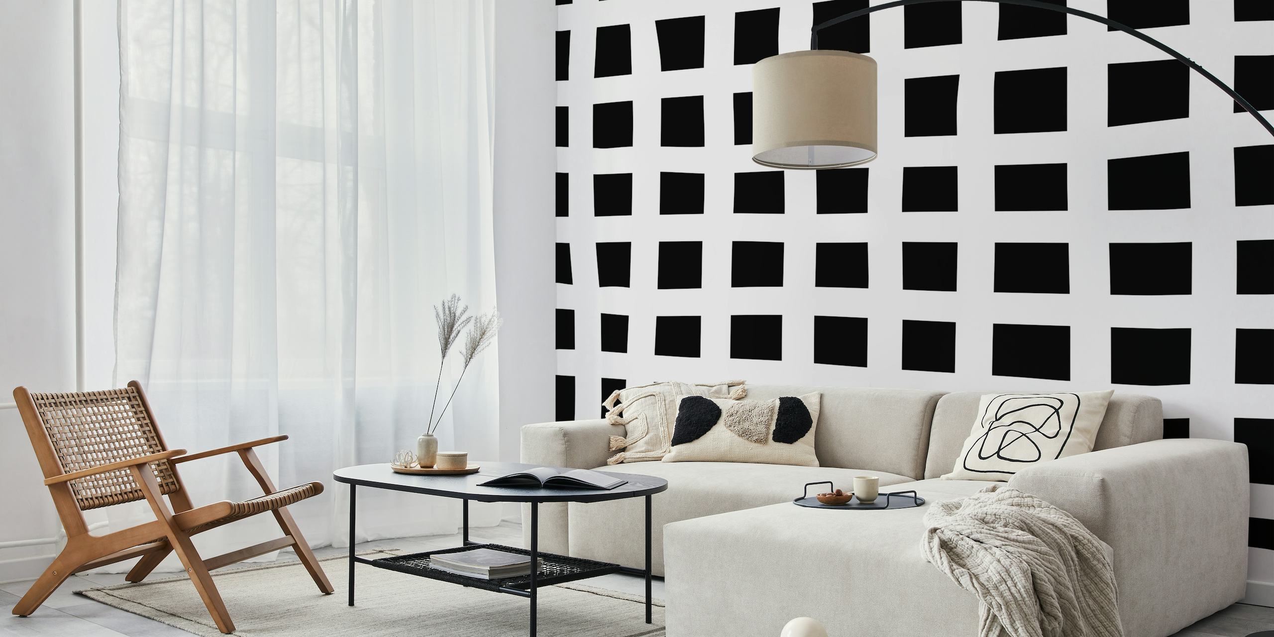 Black and white wonky check pattern wall mural