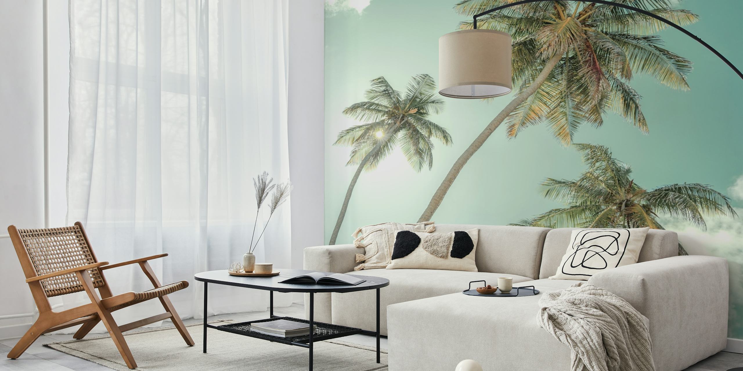 Tropical palm trees with a sunny blue sky wallpaper