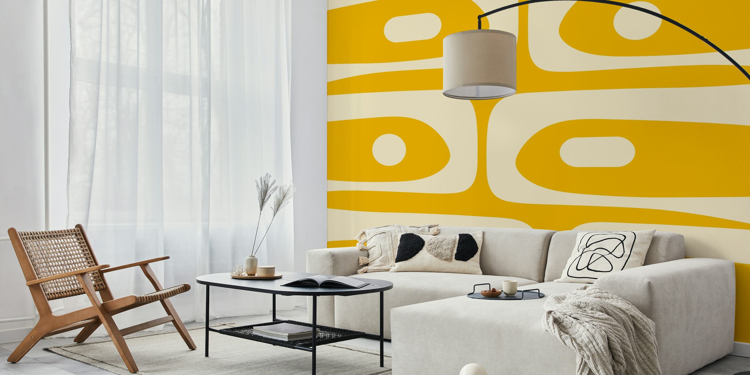 Mid Century Modern Minimalist Mustard tapetti huoneessa