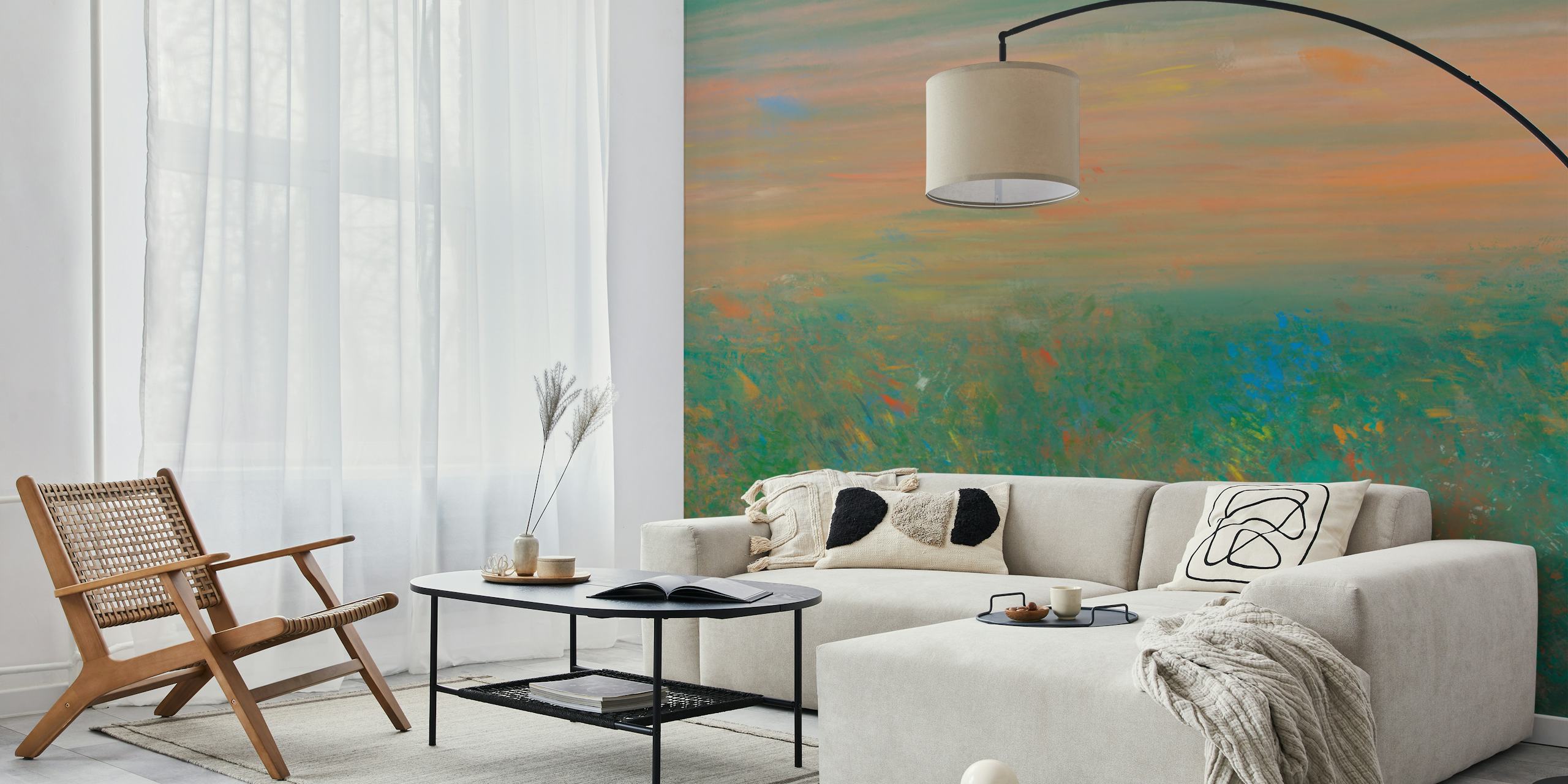Abstract landscape with soft pastels and vibrant brush strokes wallpaper