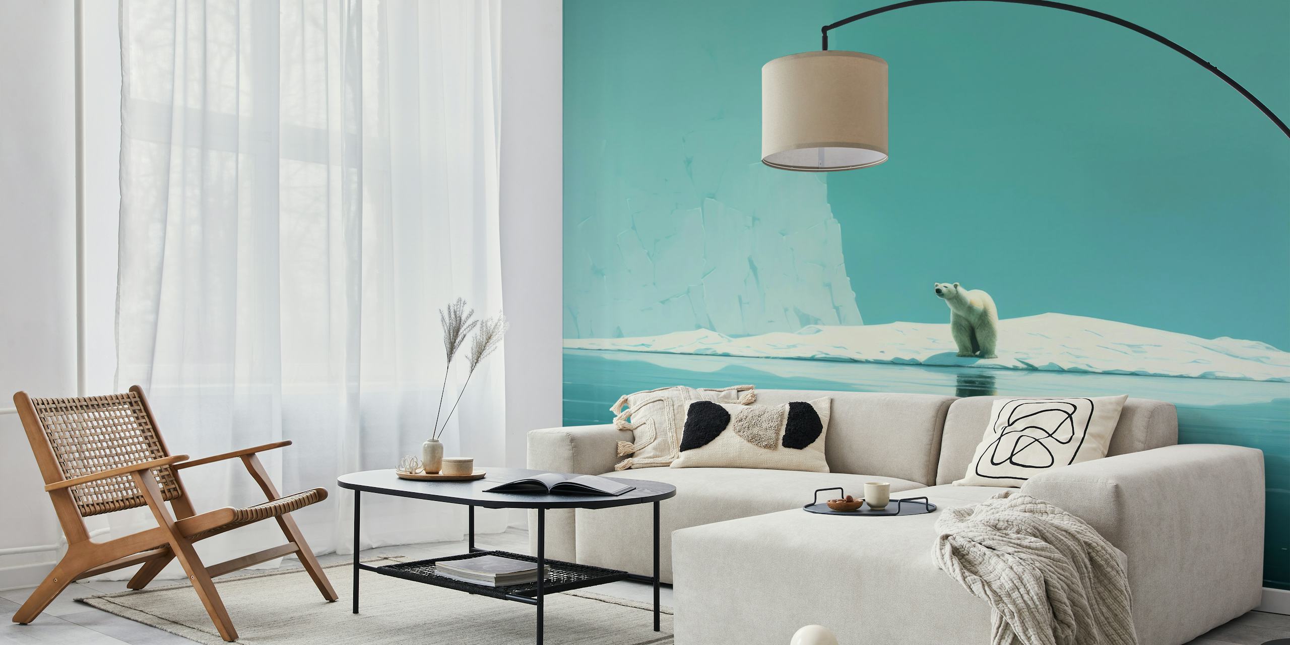 Minimal polar bear wallpaper in a room