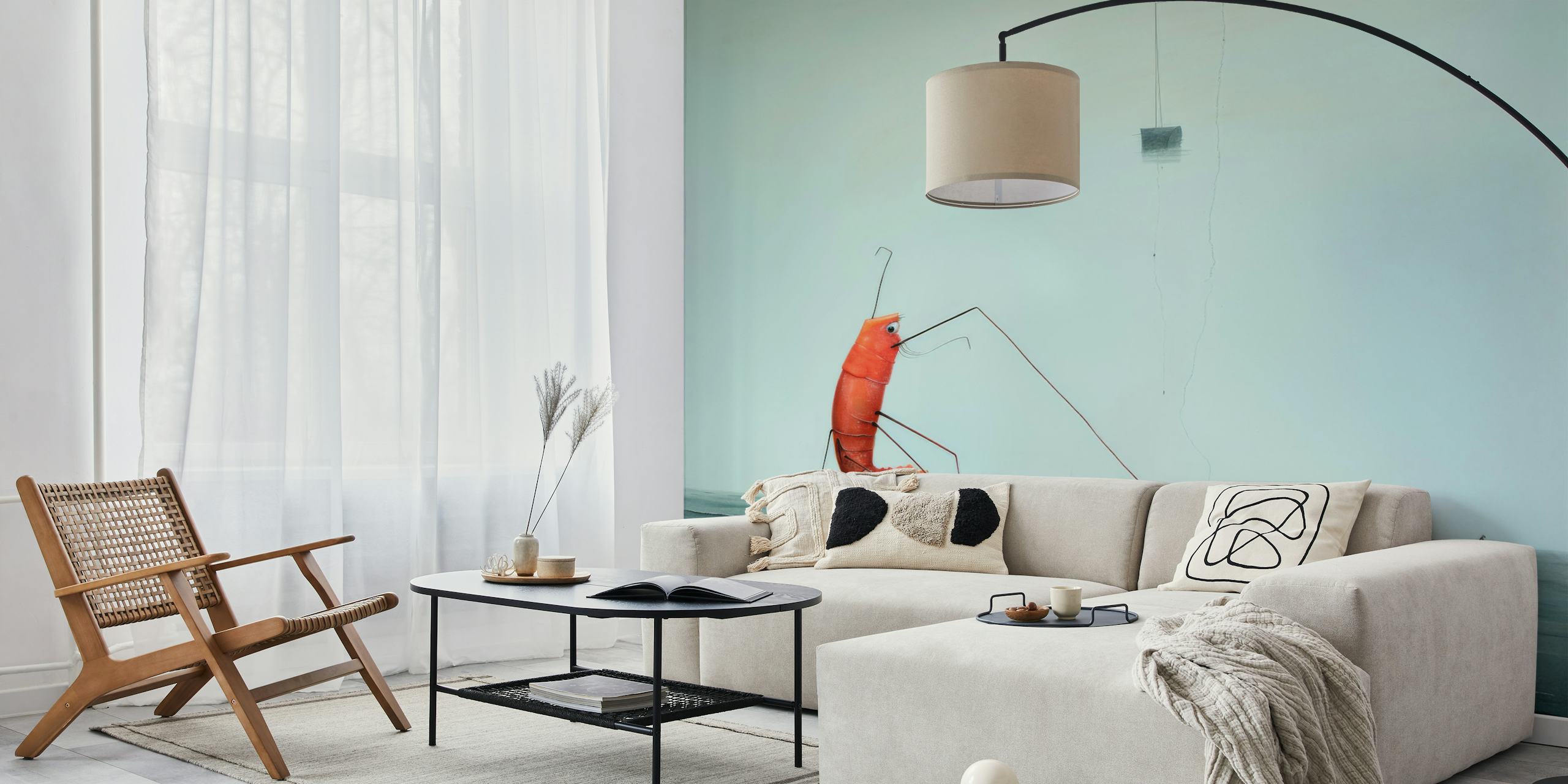 Minimal Prawn wallpaper in a modern room
