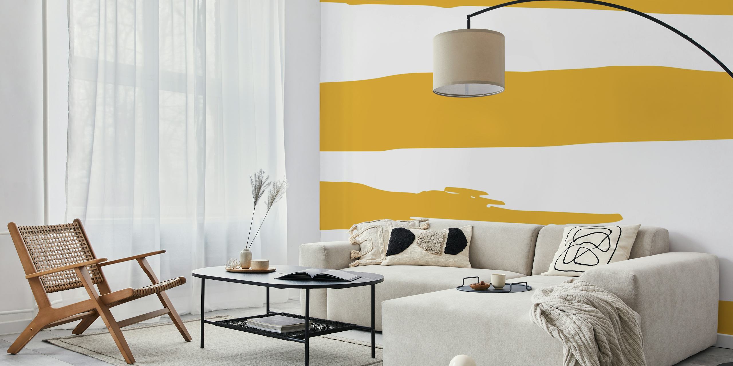Yellow and white brush stroke pattern wallpaper