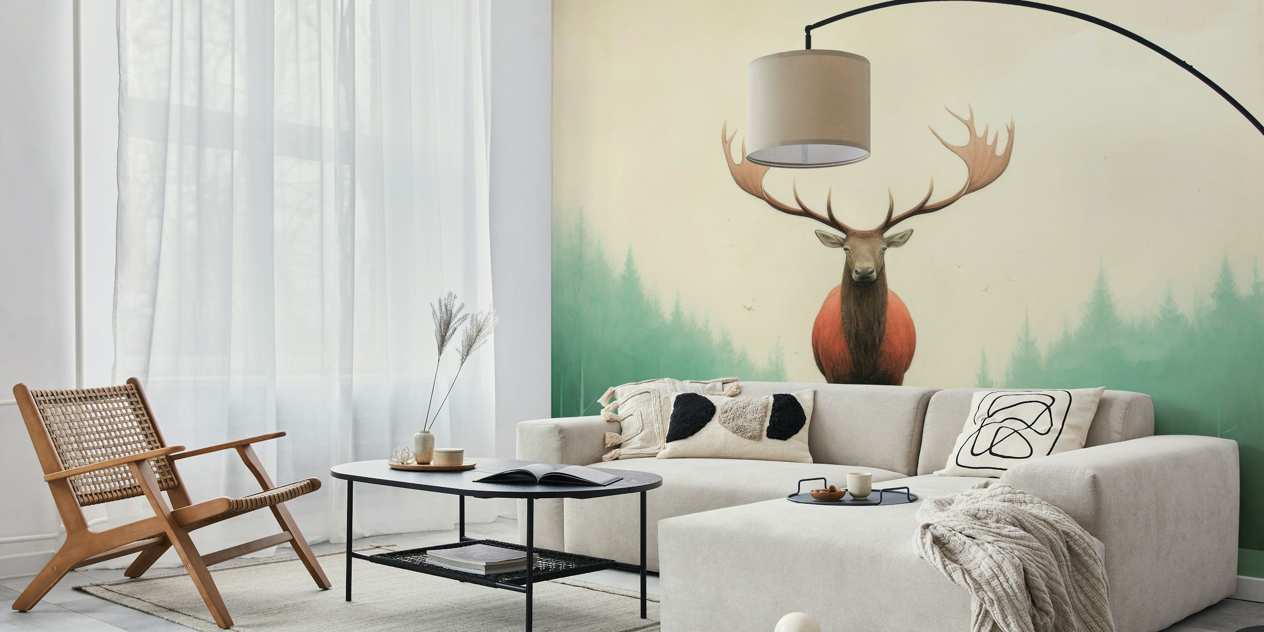 Papel pintado Minimal Elk Silence mostrado en una habitación