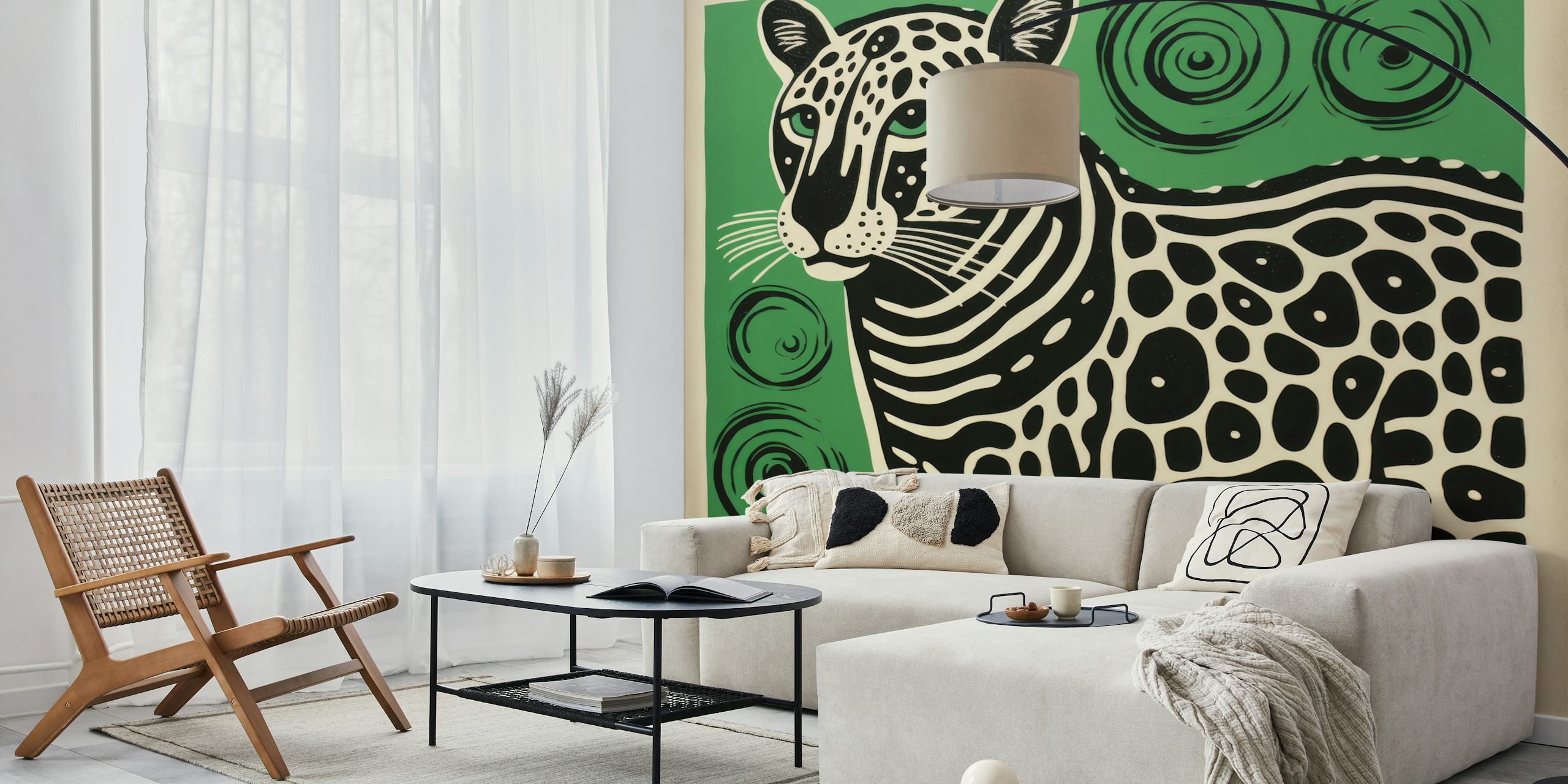 Folk Art Cheetah papel de parede em um quarto