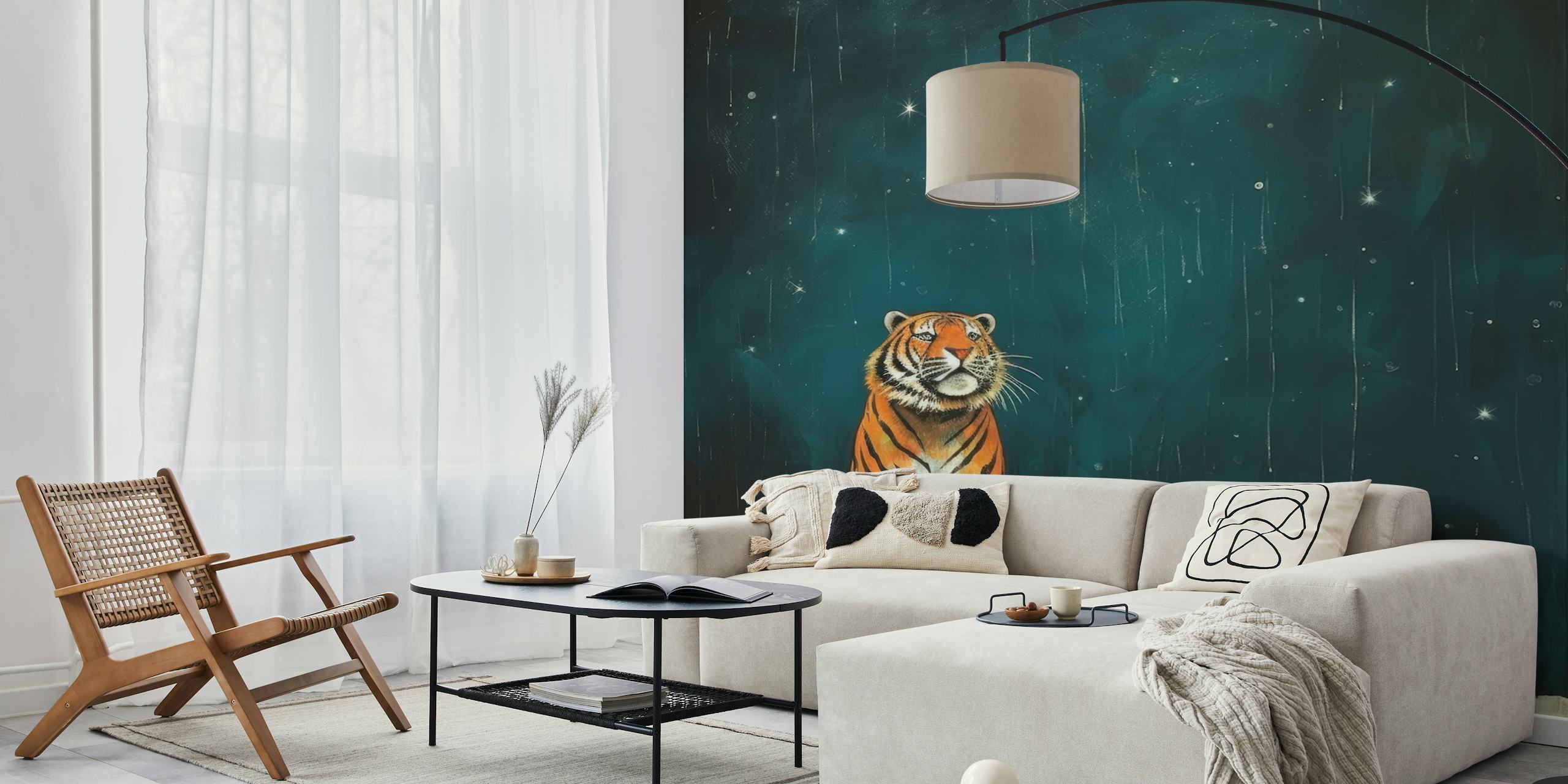 Minimal tiger wallpaper en una habitación