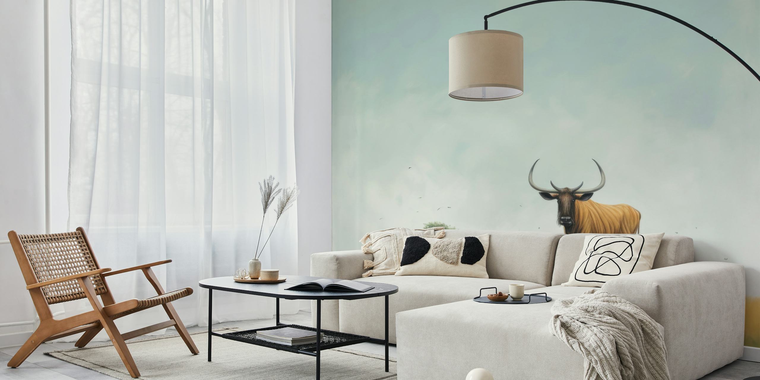 Minimal Wildebeest Horizon wallpaper in room