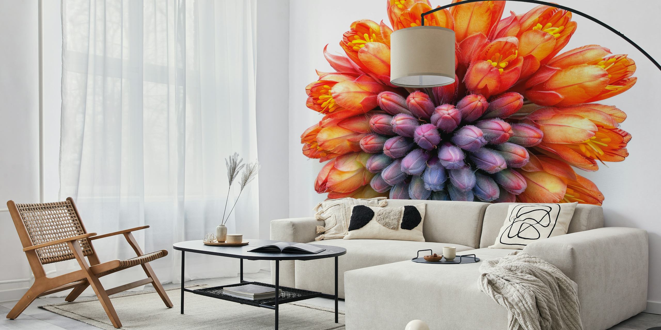Papel de parede Red Hot Poker Bloom em um quarto